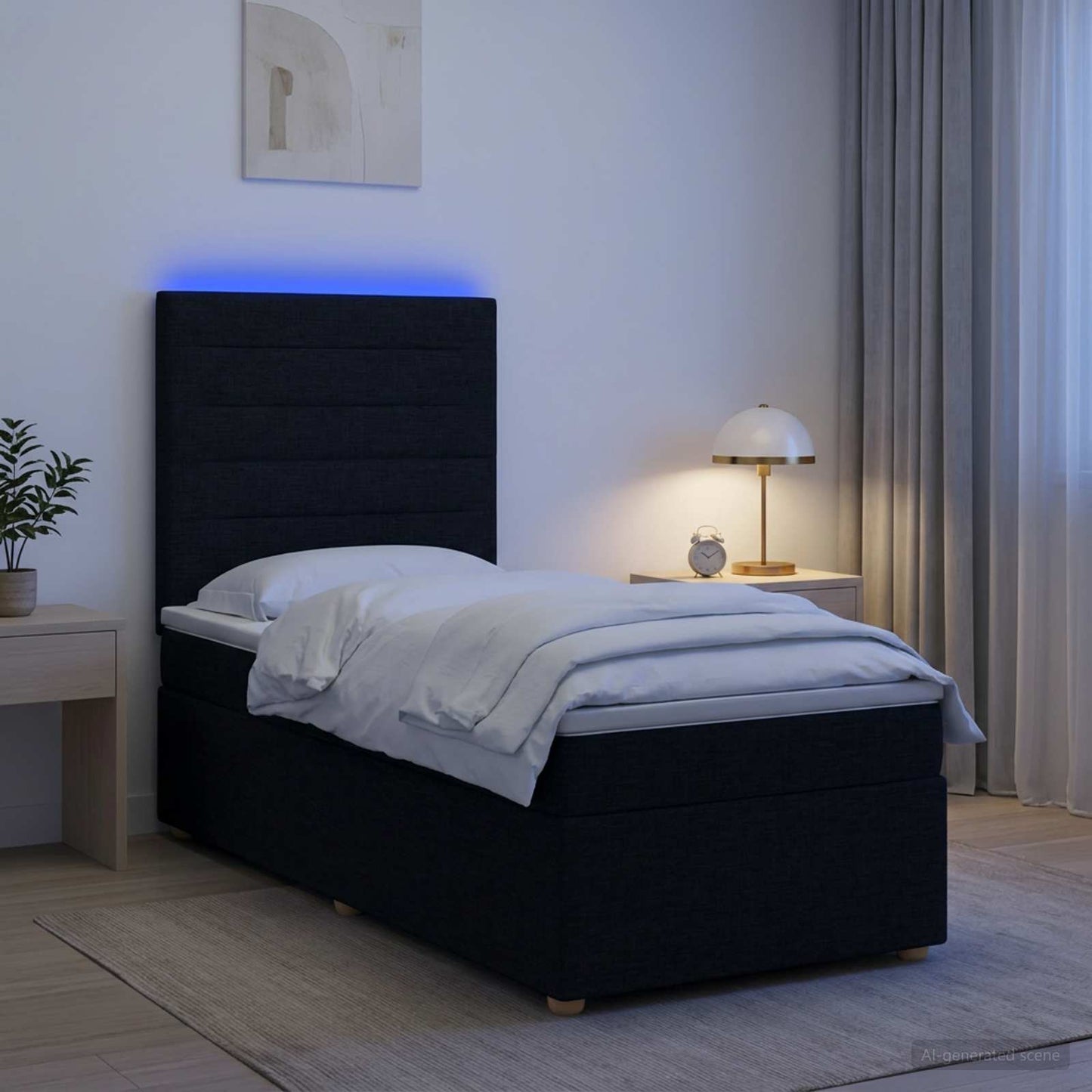 Boxspring ágy matraccal fejtámlával Fekete 90 x 190 cm Szövet