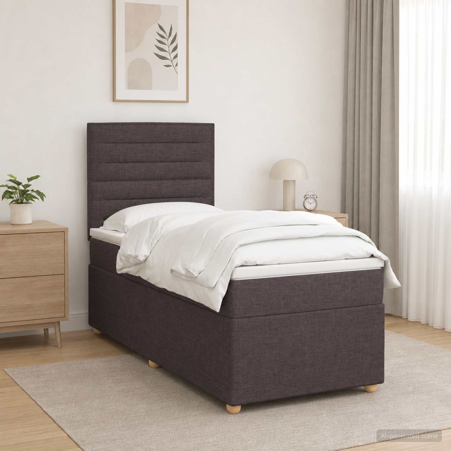 Boxspring ágy matraccal Sötét Barna 100 x 200 cm Szövet