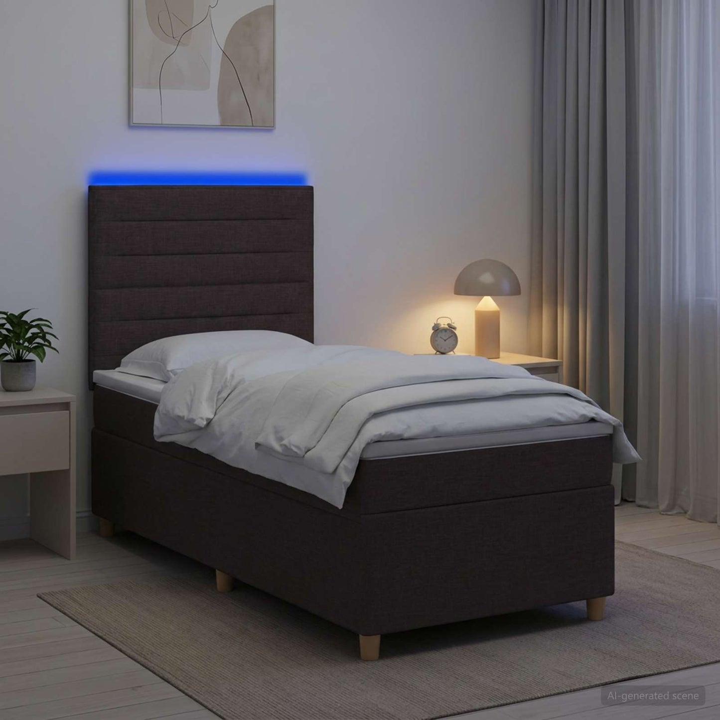 Boxspring ágy matraccal Sötét Barna 100 x 200 cm Szövet