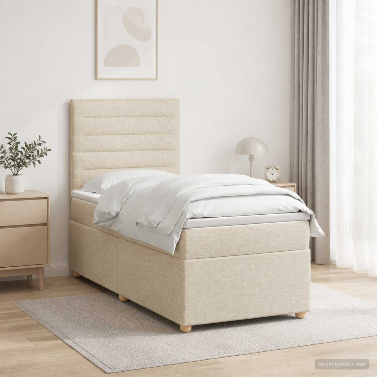 Boxspring ágy matraccal Krémszínű 90 x 200 cm Szövet