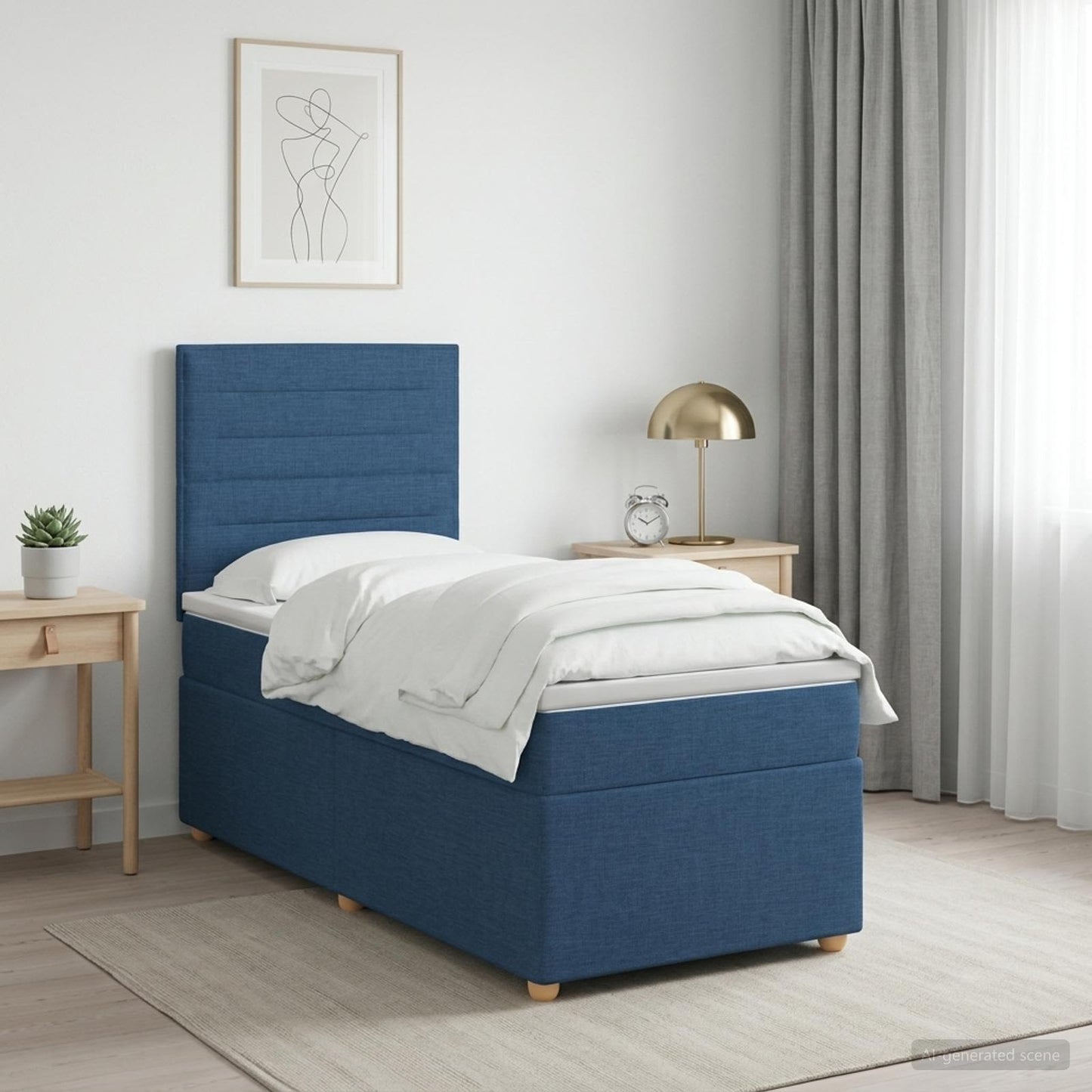Boxspring ágy matraccal LED szalagokkal Kék 90 x 200 cm Szövet