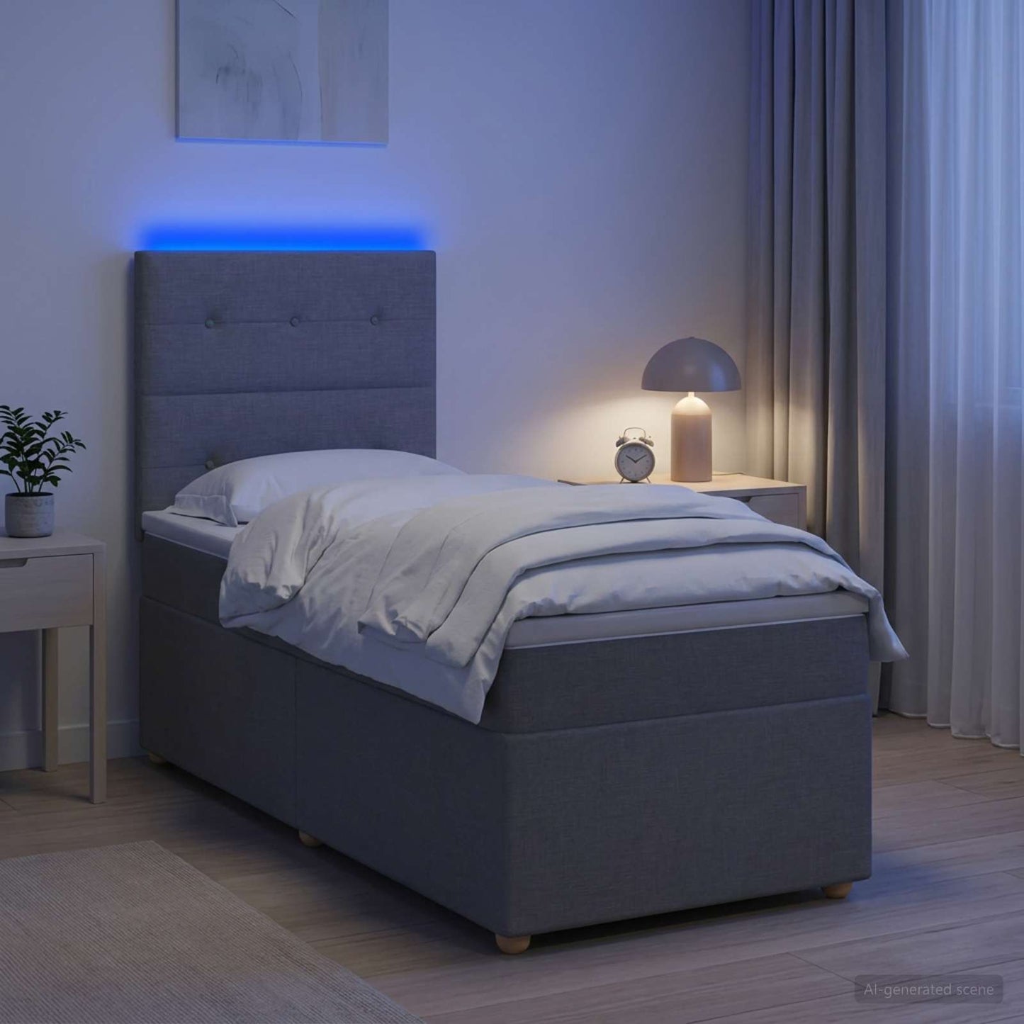 LED Boxspring Ágy Mattal Világosszürke 90 x 190 cm Szövet