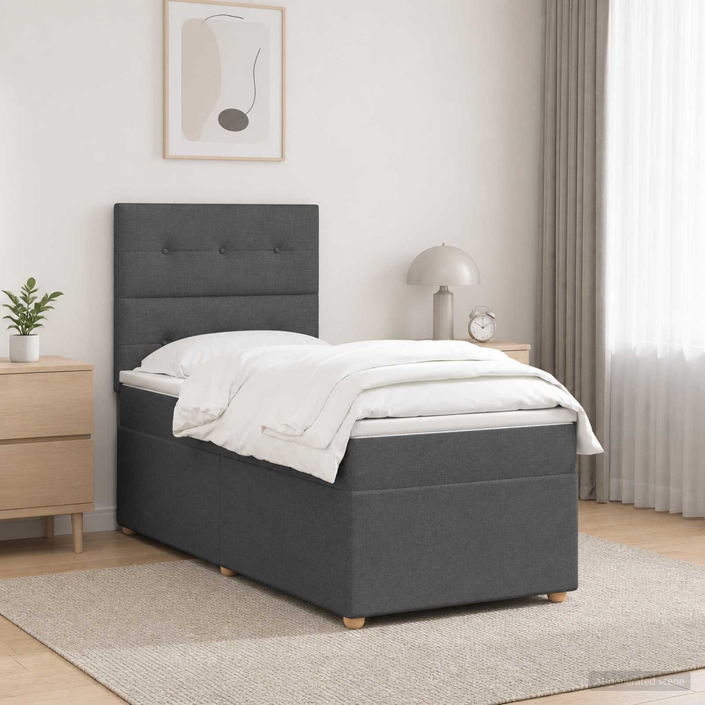 Boxspring ágy matraccal Sötétszürke 100 x 200 cm Szövet