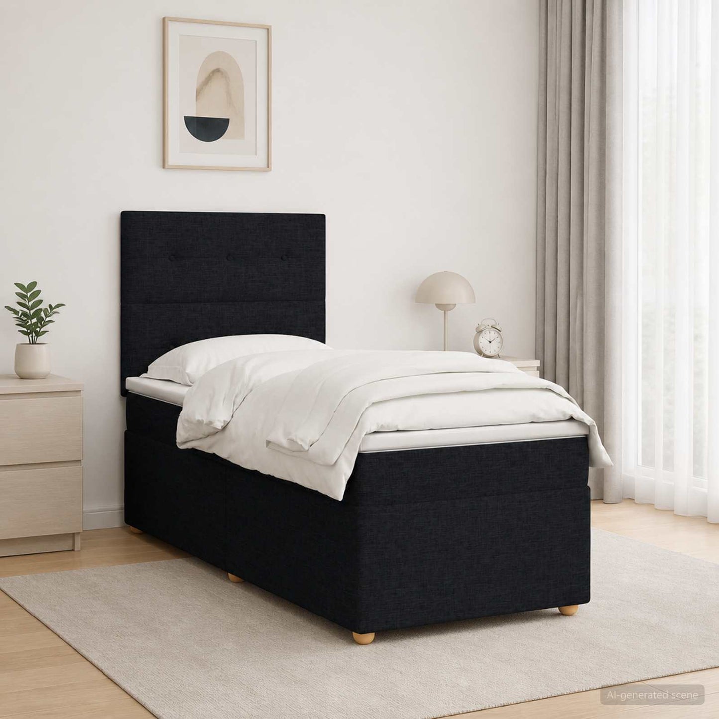 Boxspring ágy matraccal fejtámlával Fekete 90 x 190 cm Szövet