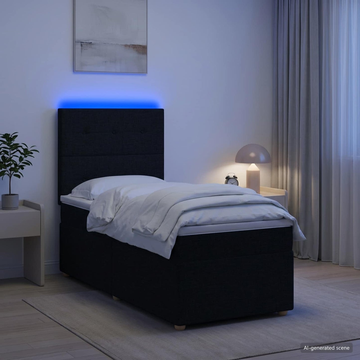 Boxspring ágy matraccal fejtámlával Fekete 90 x 190 cm Szövet
