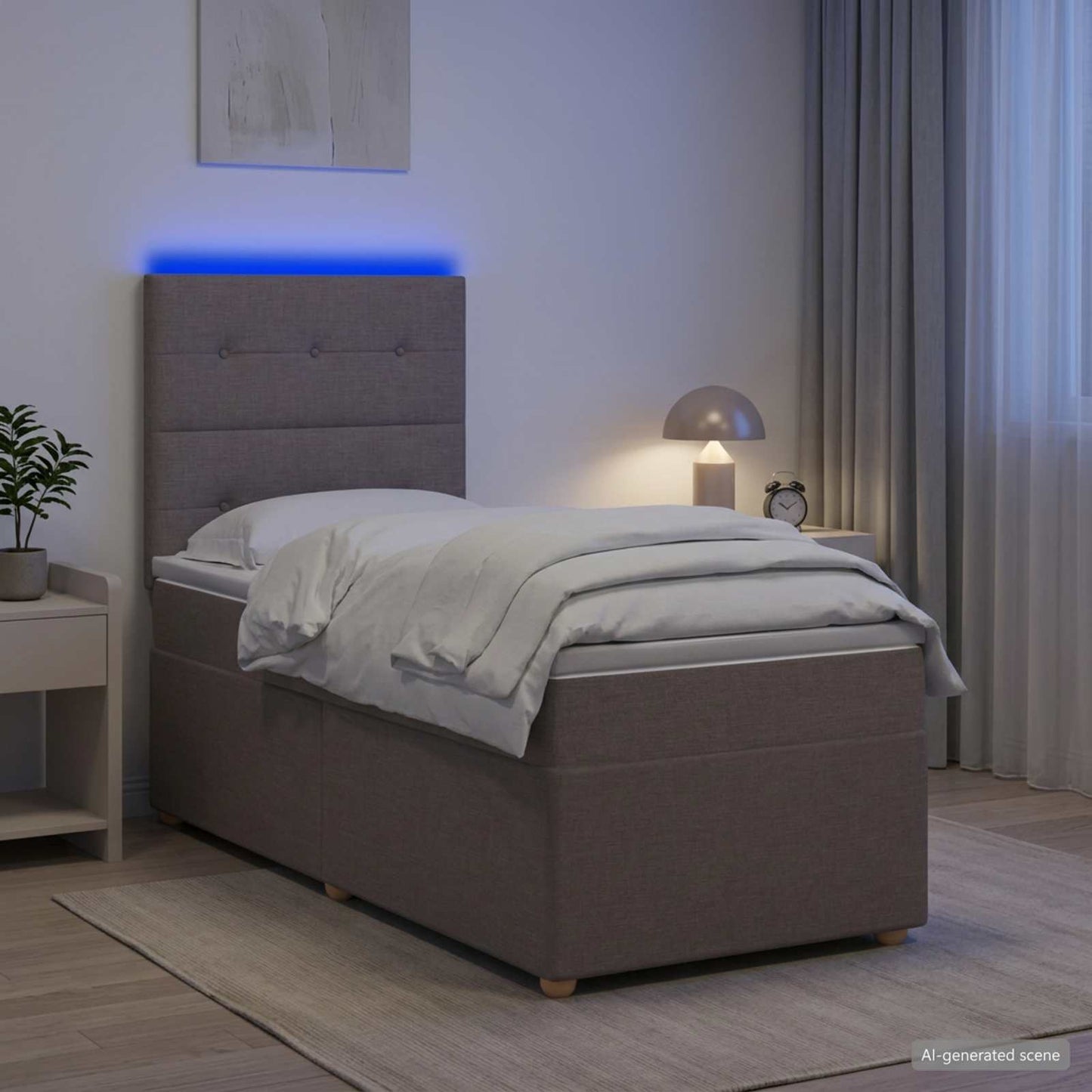 Boxspring ágy matraccal fejtámlával Tópszínű 90 x 190 cm Szövet