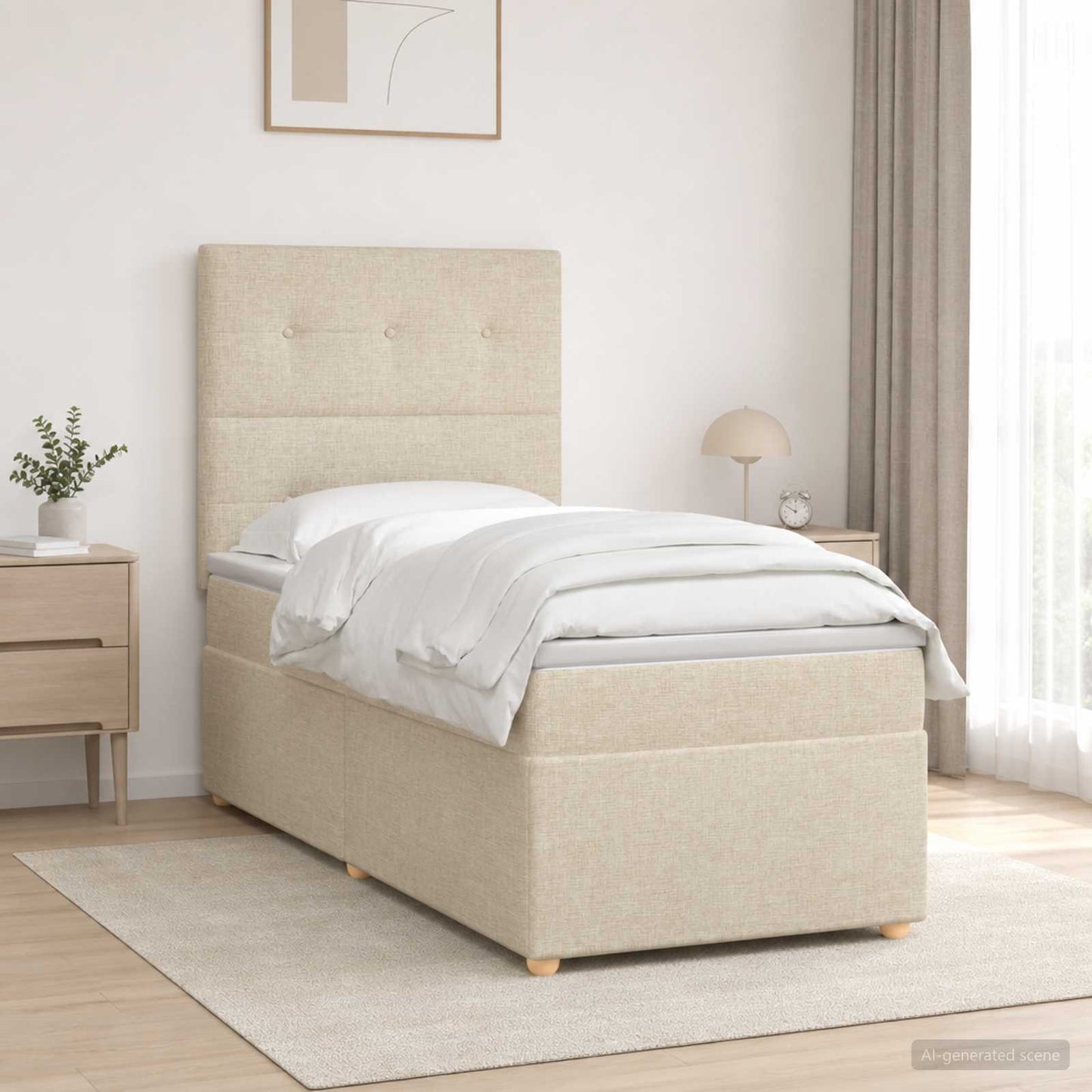 Boxspring ágy matraccal Krémszínű 90 x 190 cm Szövet