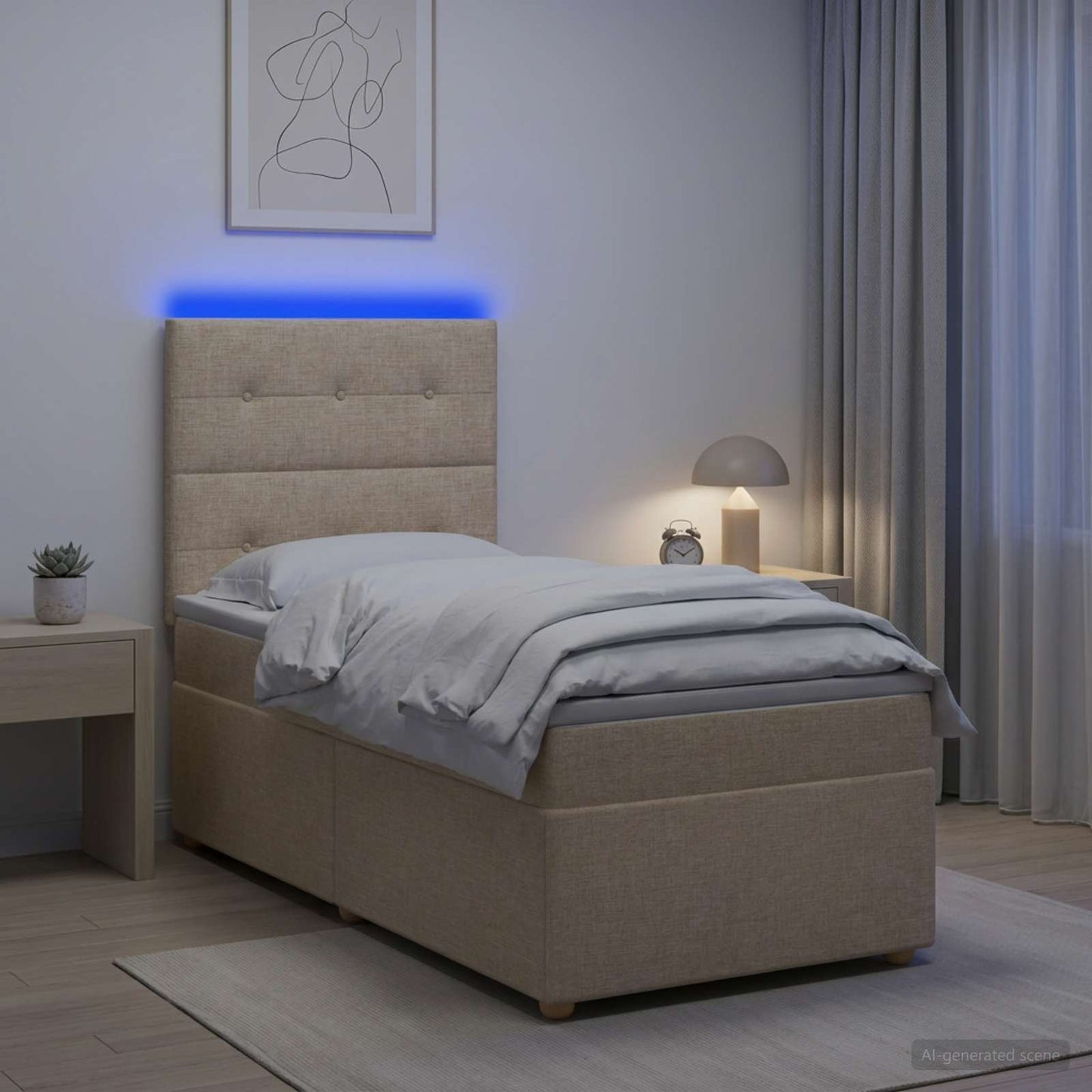 Boxspring ágy matraccal Krémszínű 90 x 190 cm Szövet