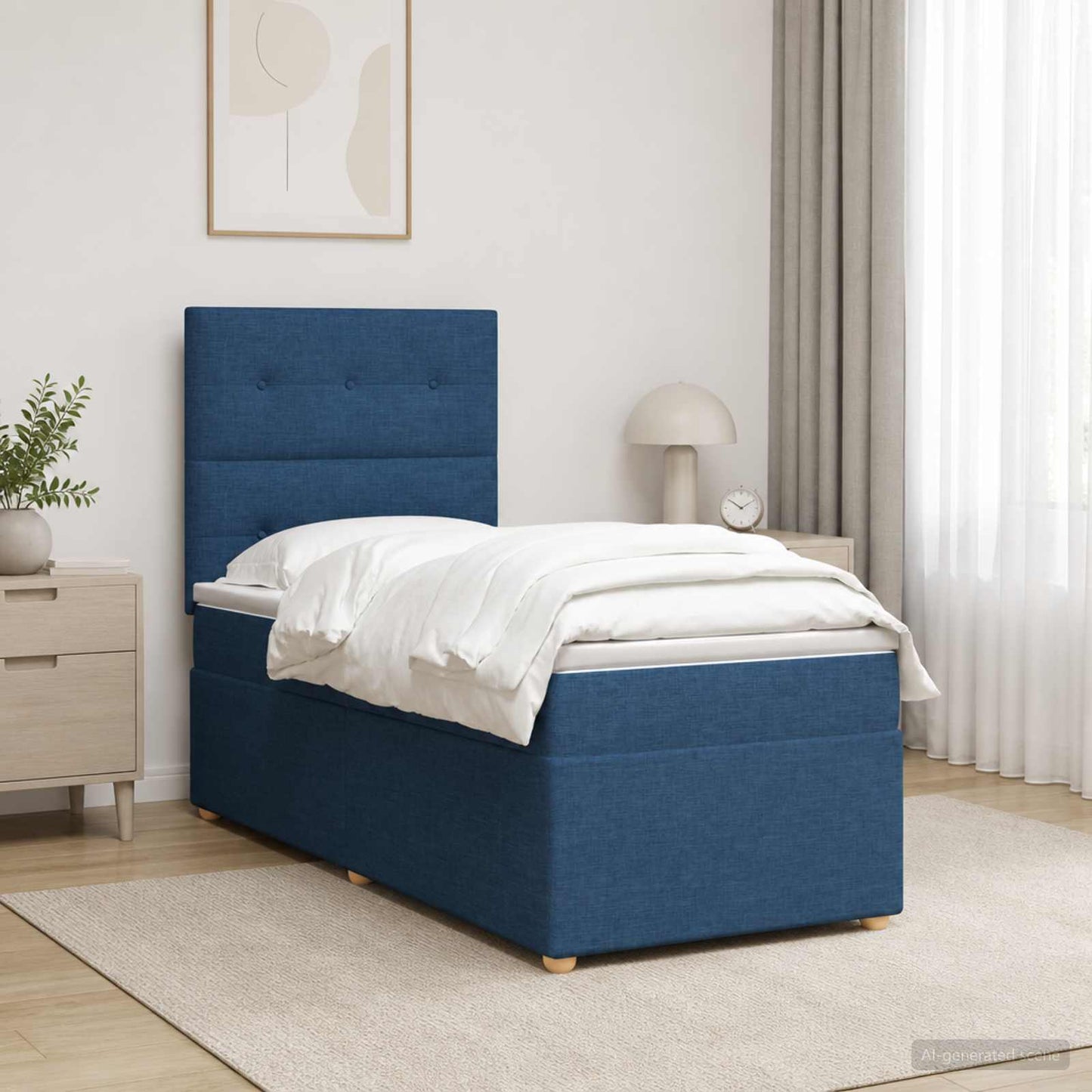 Boxspring ágy matraccal LED szalagokkal Kék 100 x 200 cm Szövet