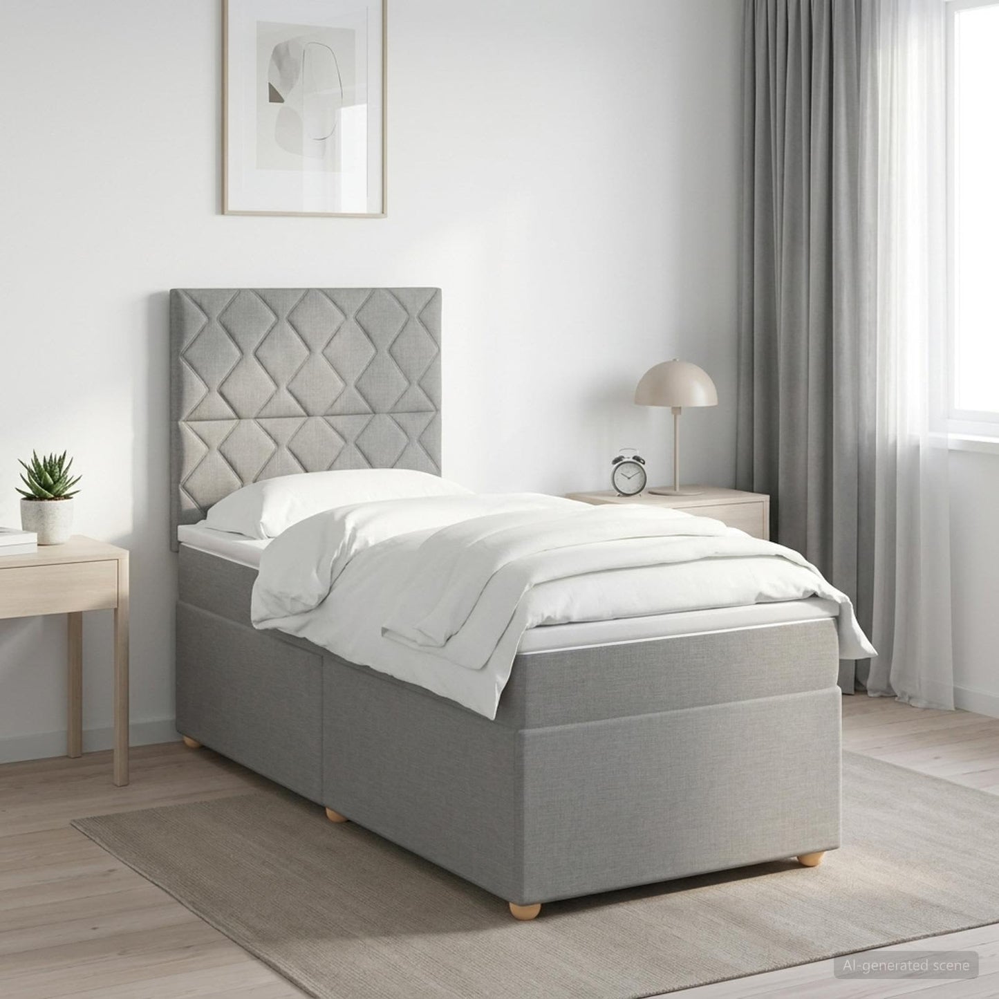 Boxspring ágy matraccal Világosszürke 100 x 200 cm Szövet