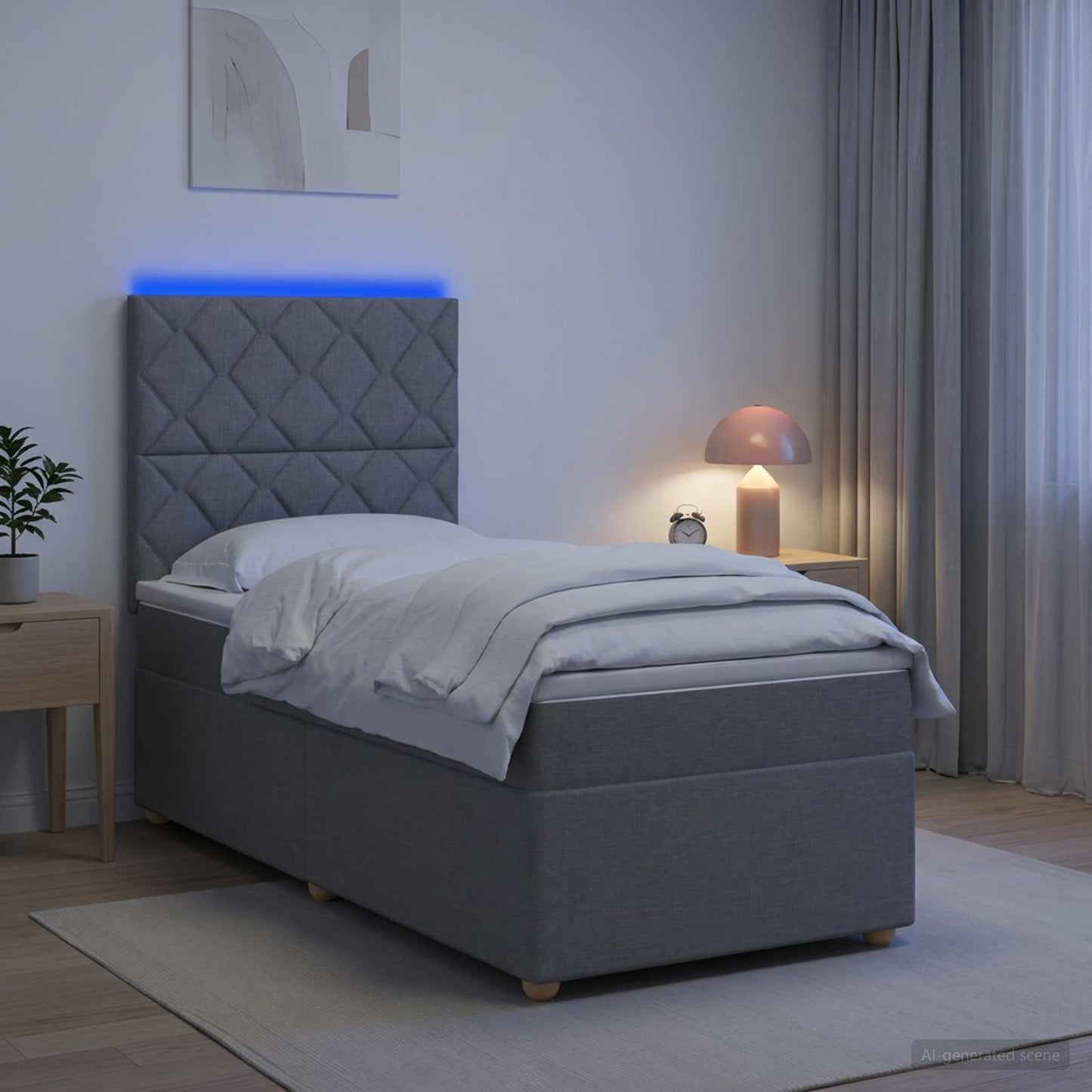 Boxspring ágy matraccal Világosszürke 100 x 200 cm Szövet