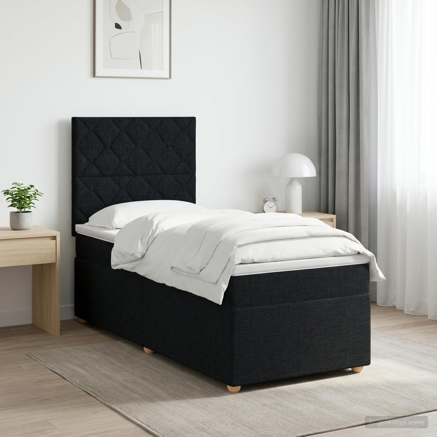 Boxspring ágy matraccal fejtámlával Fekete 90 x 190 cm Szövet
