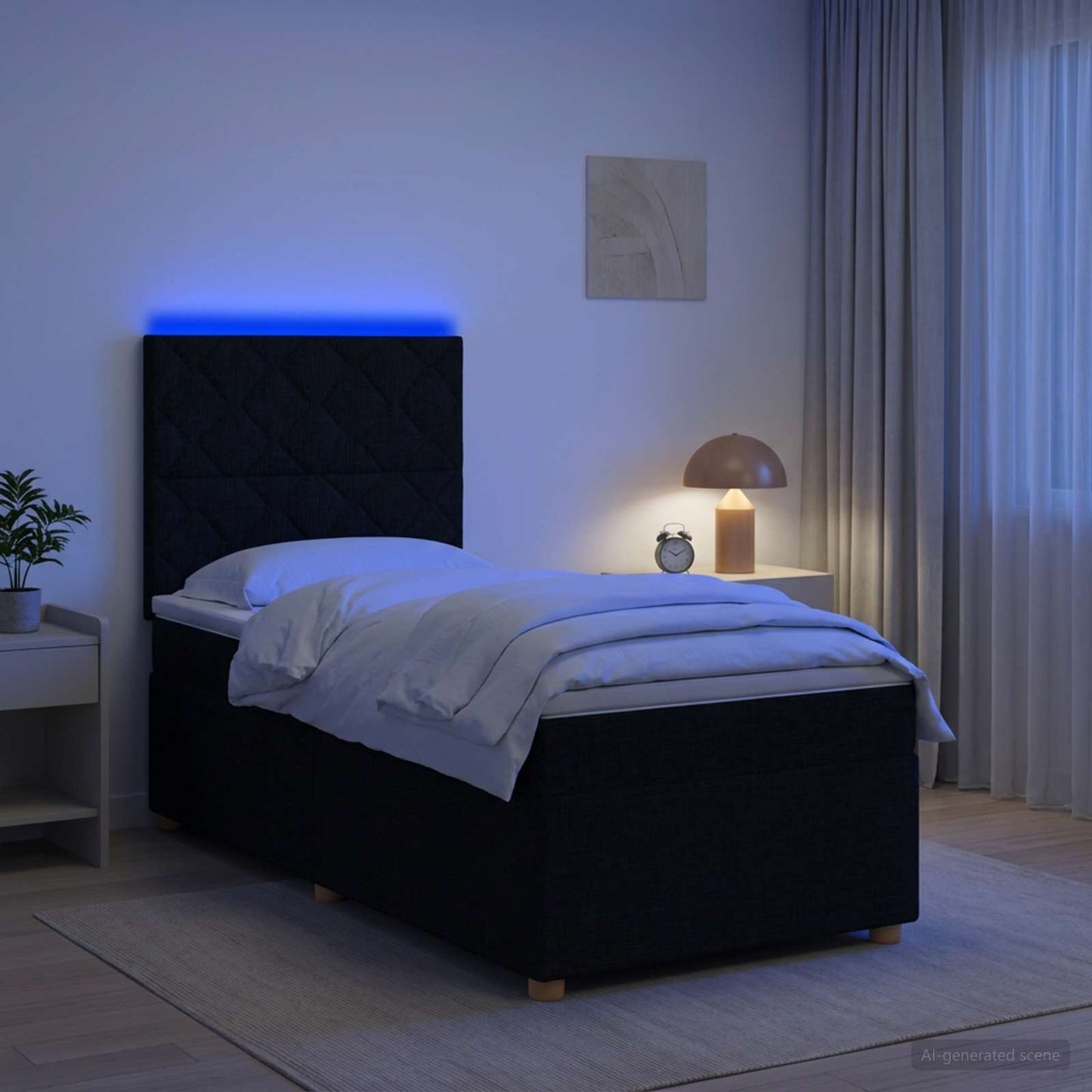 Boxspring ágy matraccal fejtámlával Fekete 100 x 200 cm Szövet