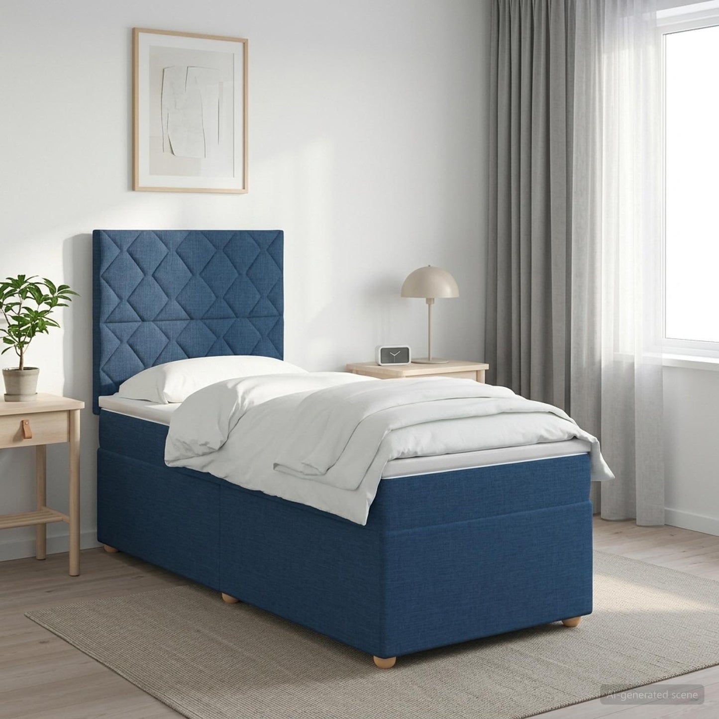 Boxspring ágy matraccal LED szalagokkal Kék 100 x 200 cm Szövet
