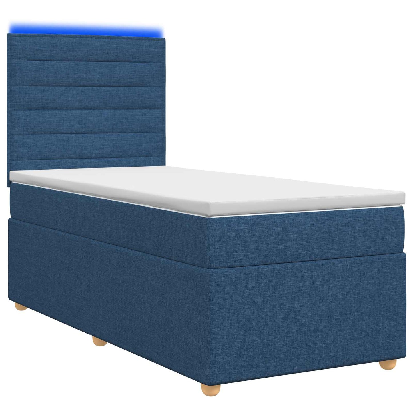 Boxspring ágy matraccal LED szalagokkal Kék 90 x 200 cm Szövet