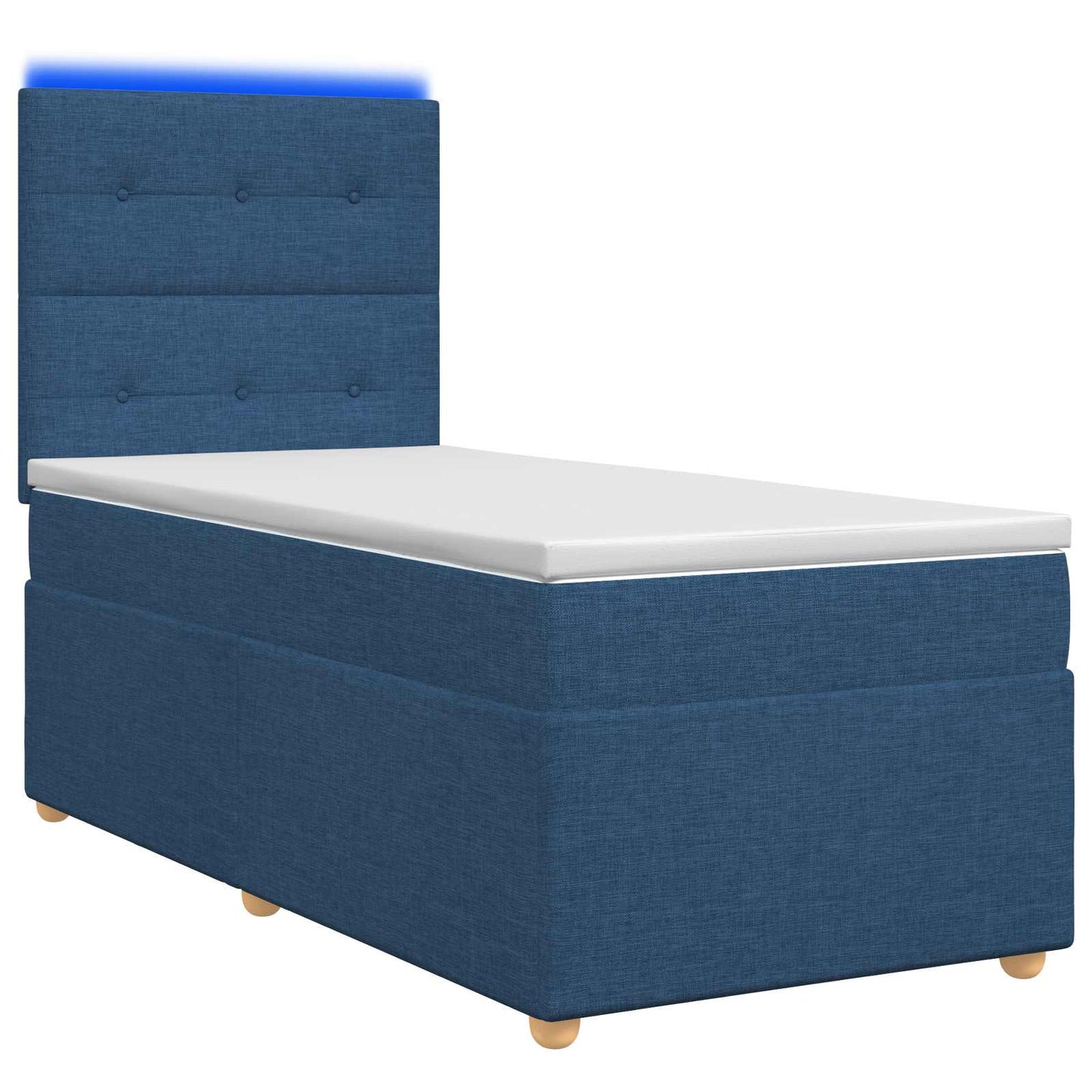 Boxspring ágy matraccal LED szalagokkal Kék 90 x 200 cm Szövet