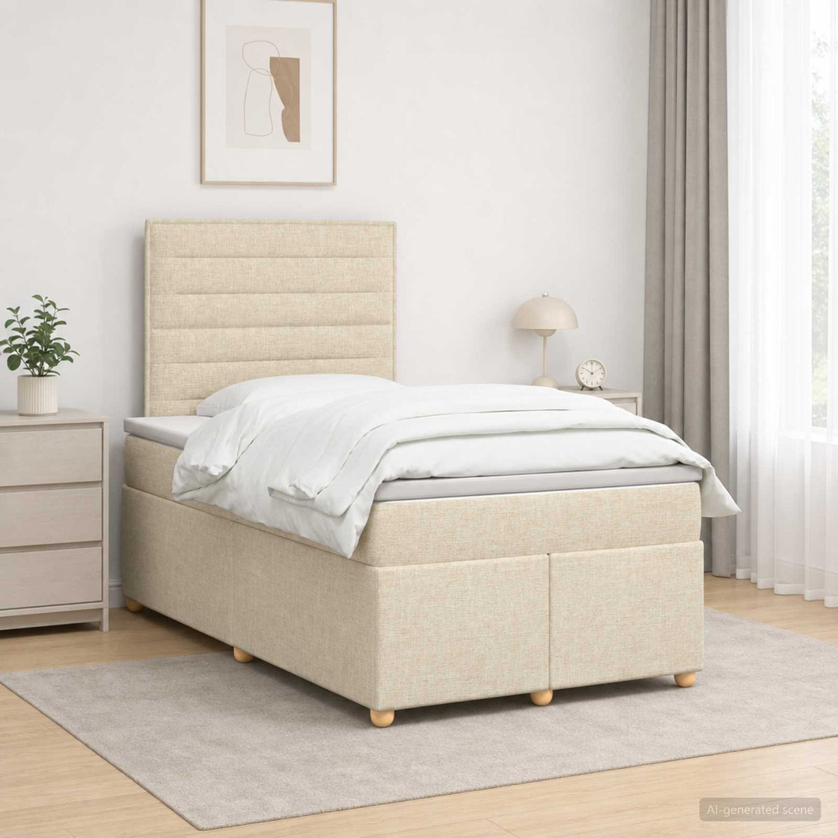 Boxspring ágy matraccal Krémszínű 120 x 190 cm Szövet