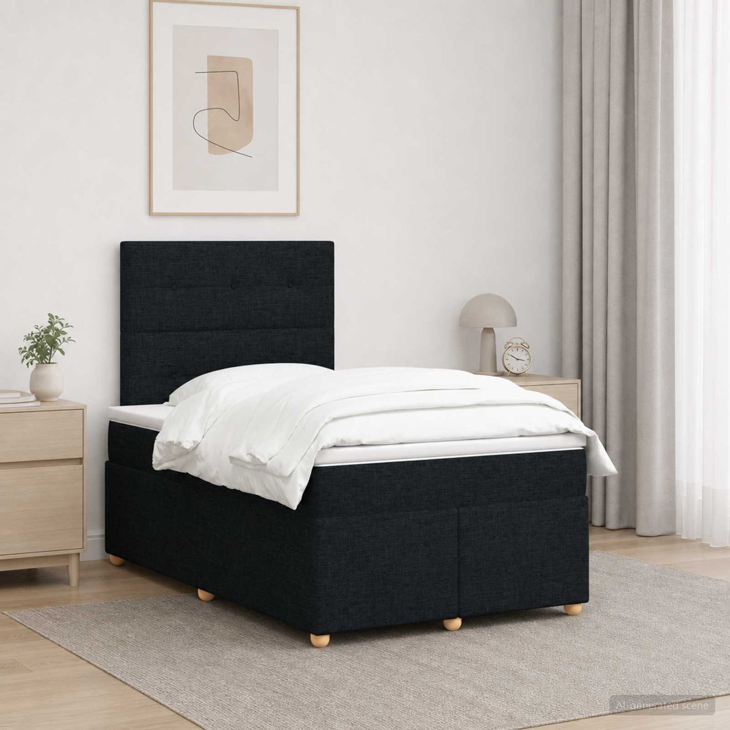 Boxspring ágy matraccal fejtámlával Fekete 120 x 190 cm Szövet