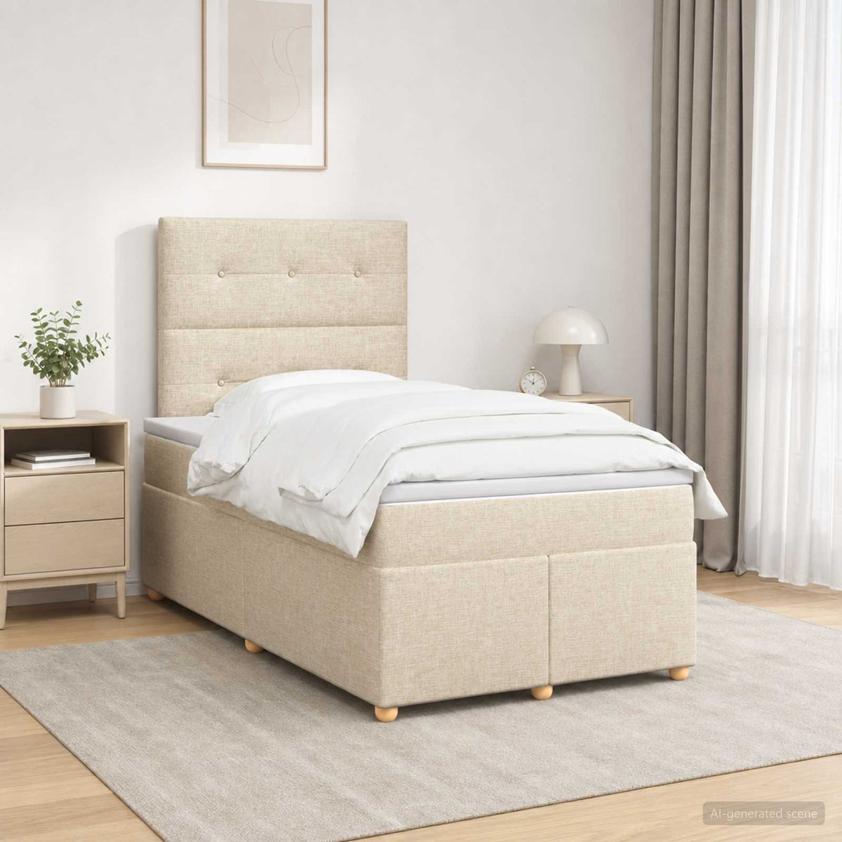 Boxspring ágy matraccal Krémszínű 120 x 190 cm Szövet