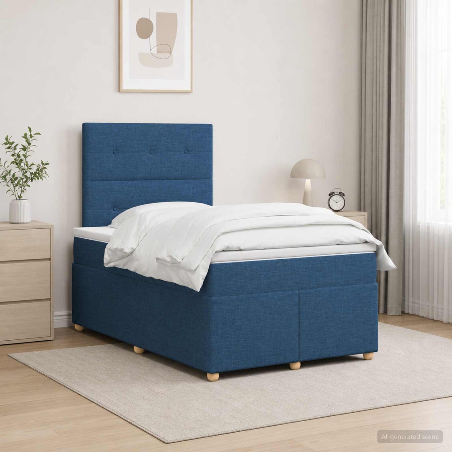 Boxspring ágy matraccal LED szalagokkal Kék 120 x 200 cm Szövet