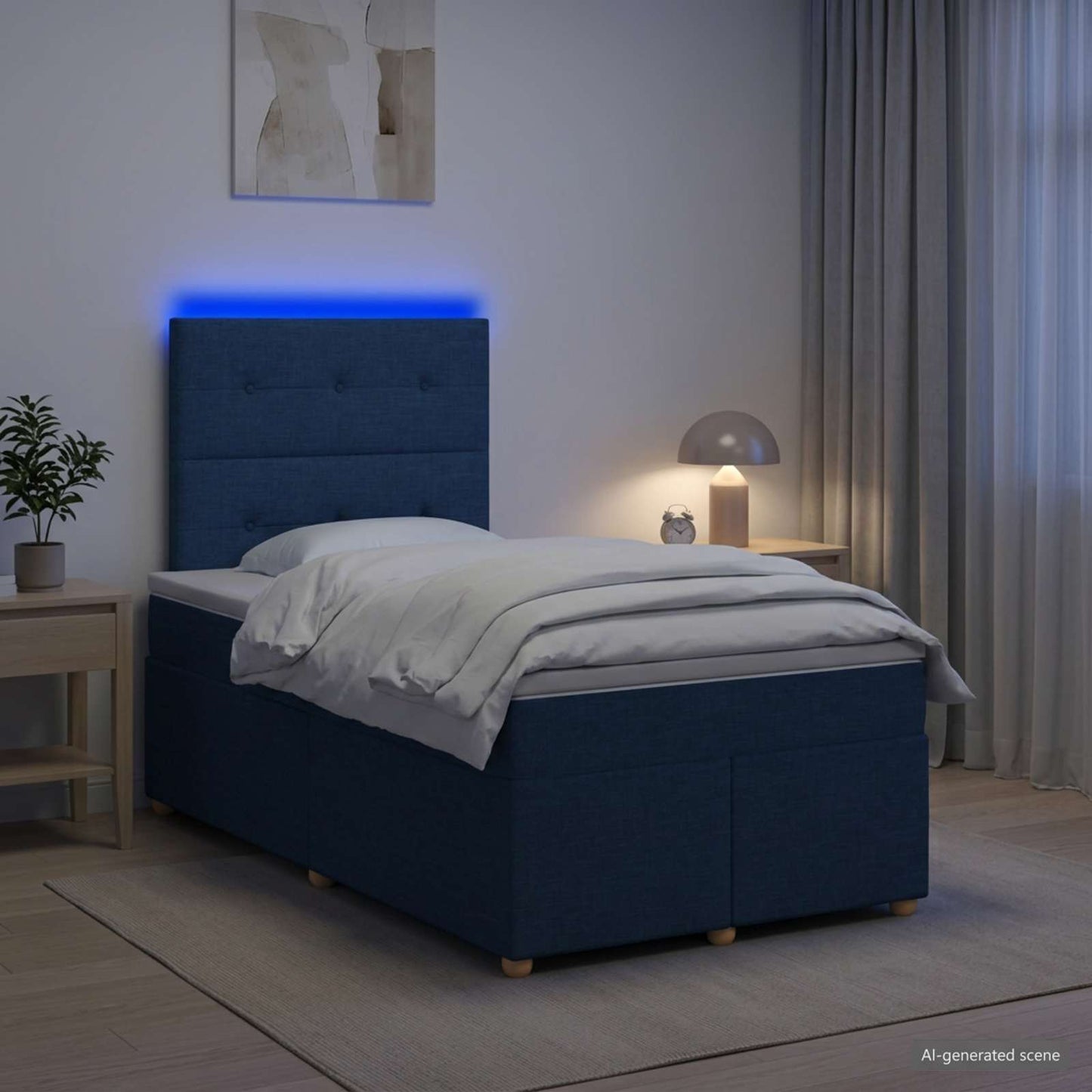 Boxspring ágy matraccal LED szalagokkal Kék 120 x 200 cm Szövet