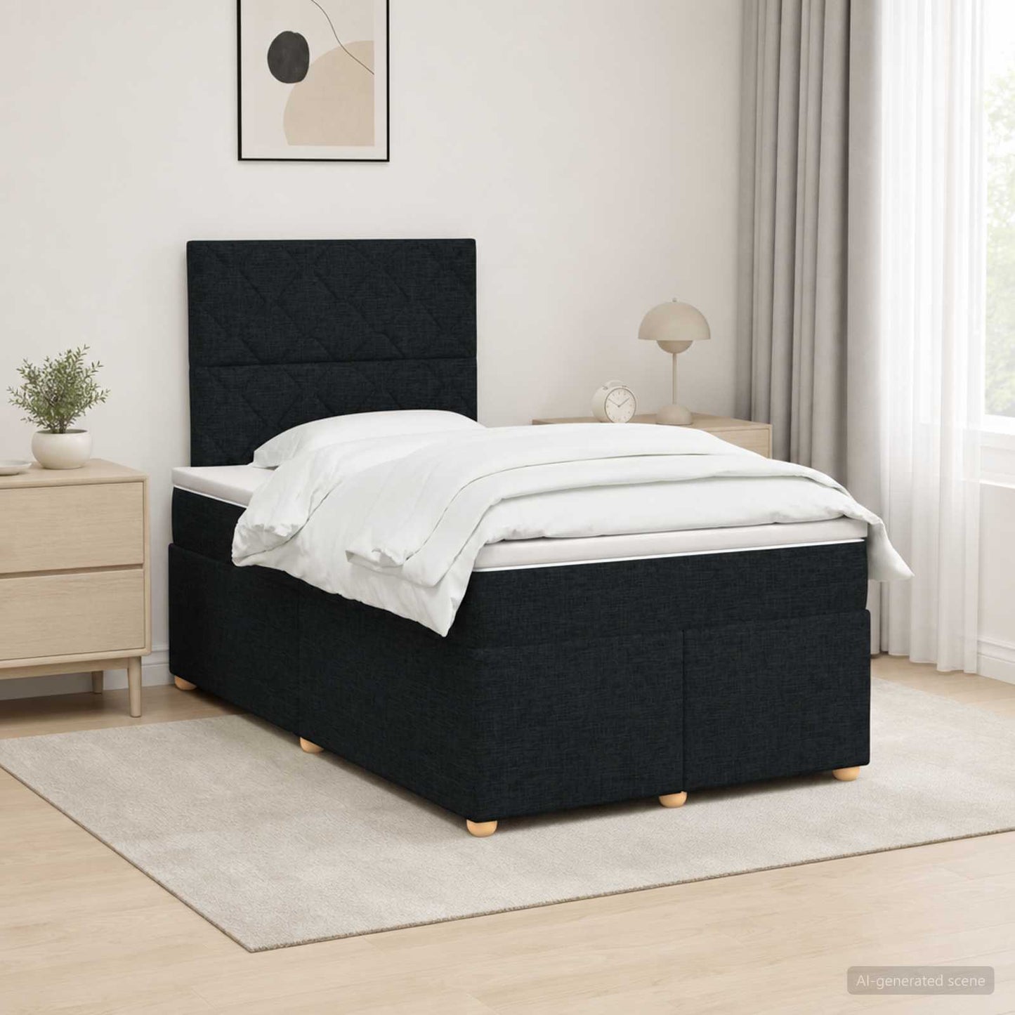 Boxspring ágy matraccal fejtámlával Fekete 120 x 200 cm Szövet