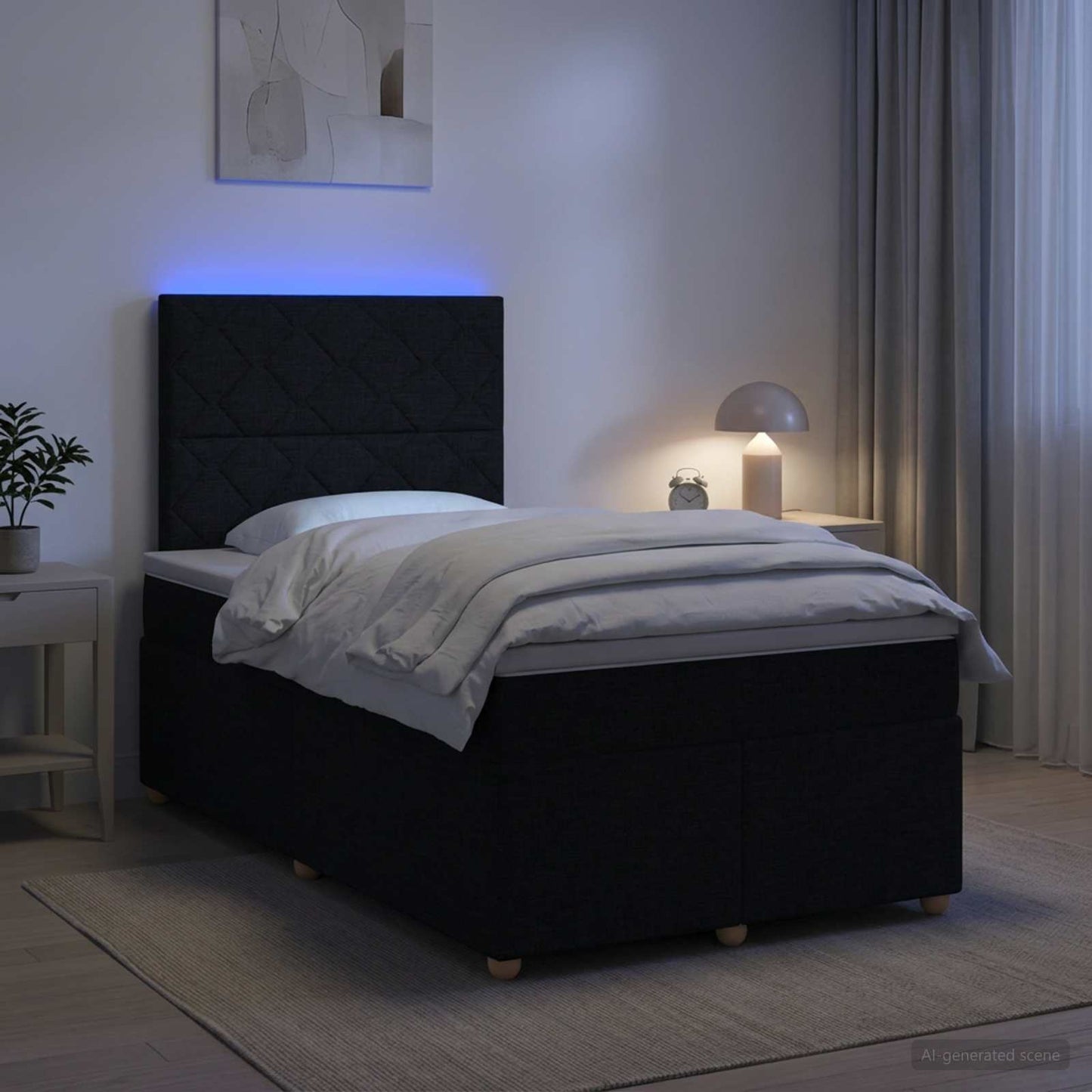 Boxspring ágy matraccal fejtámlával Fekete 120 x 200 cm Szövet