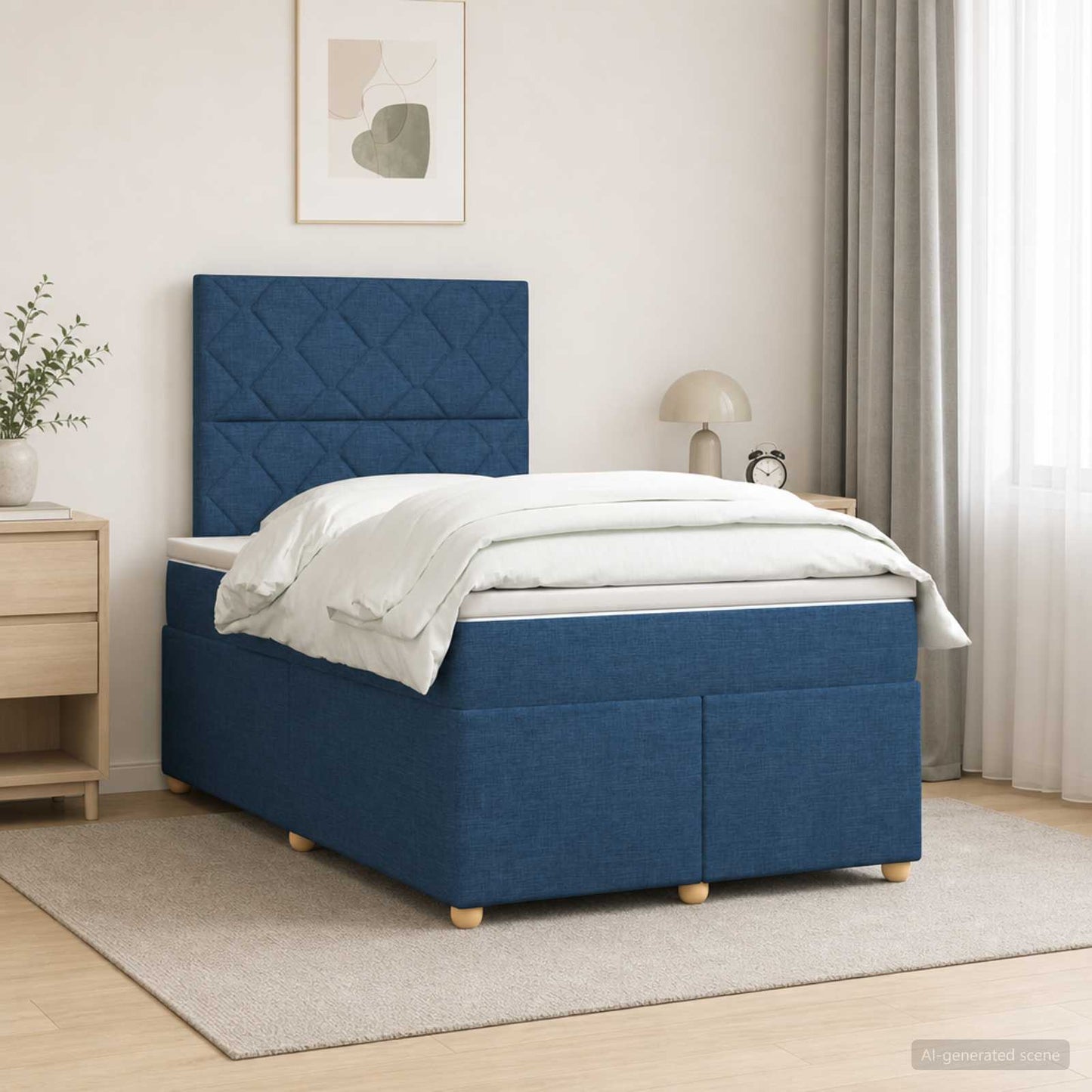 Boxspring ágy matraccal LED szalagokkal Kék 120 x 200 cm Szövet