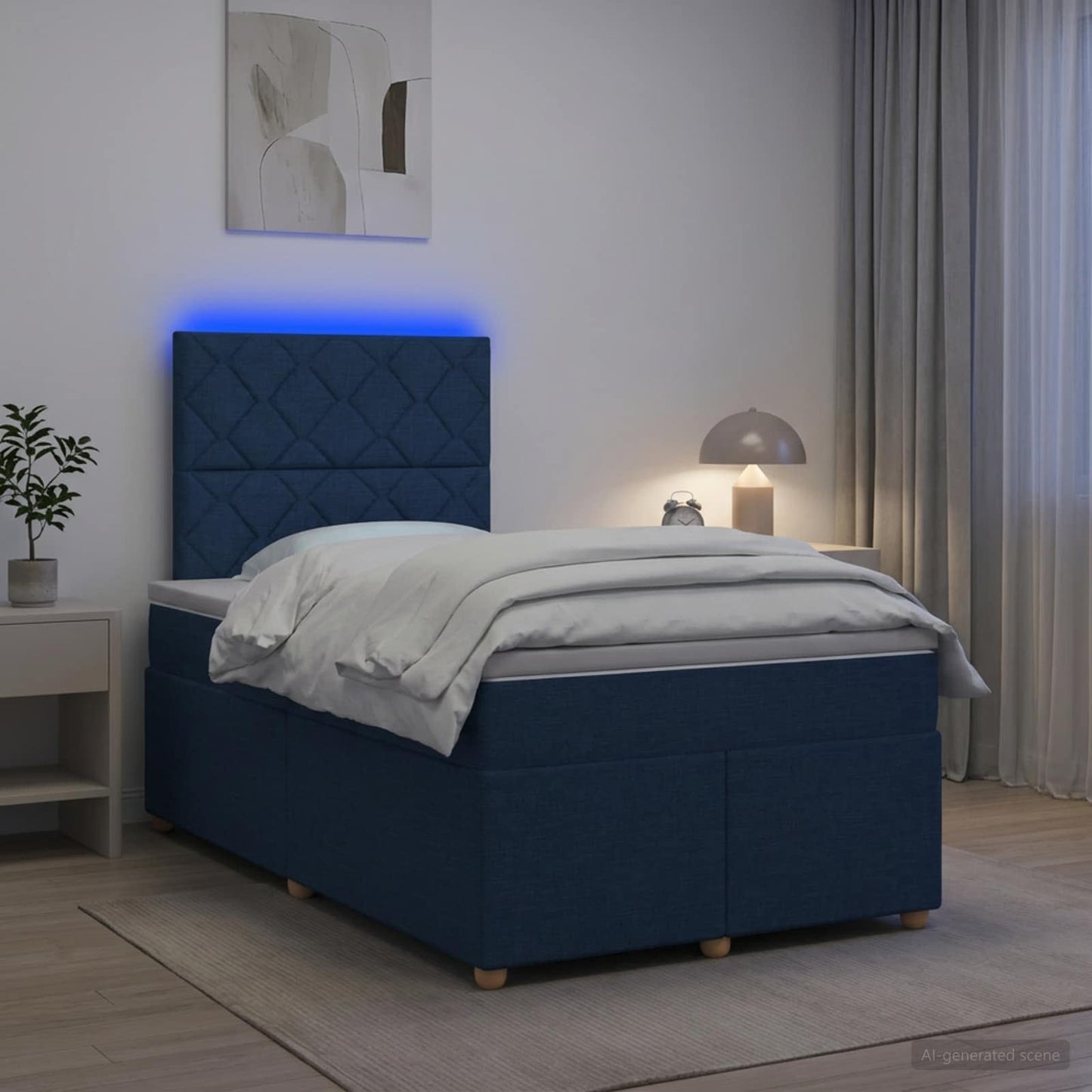 Boxspring ágy matraccal LED szalagokkal Kék 120 x 200 cm Szövet