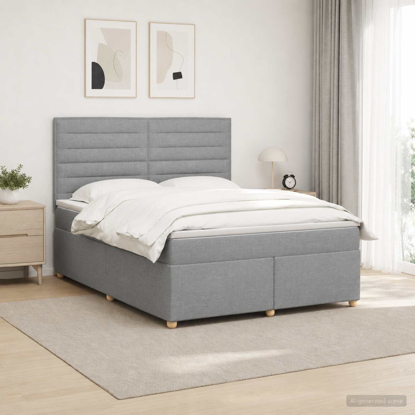 Boxspring ágy matraccal Világosszürke 140 x 190 cm Szövet