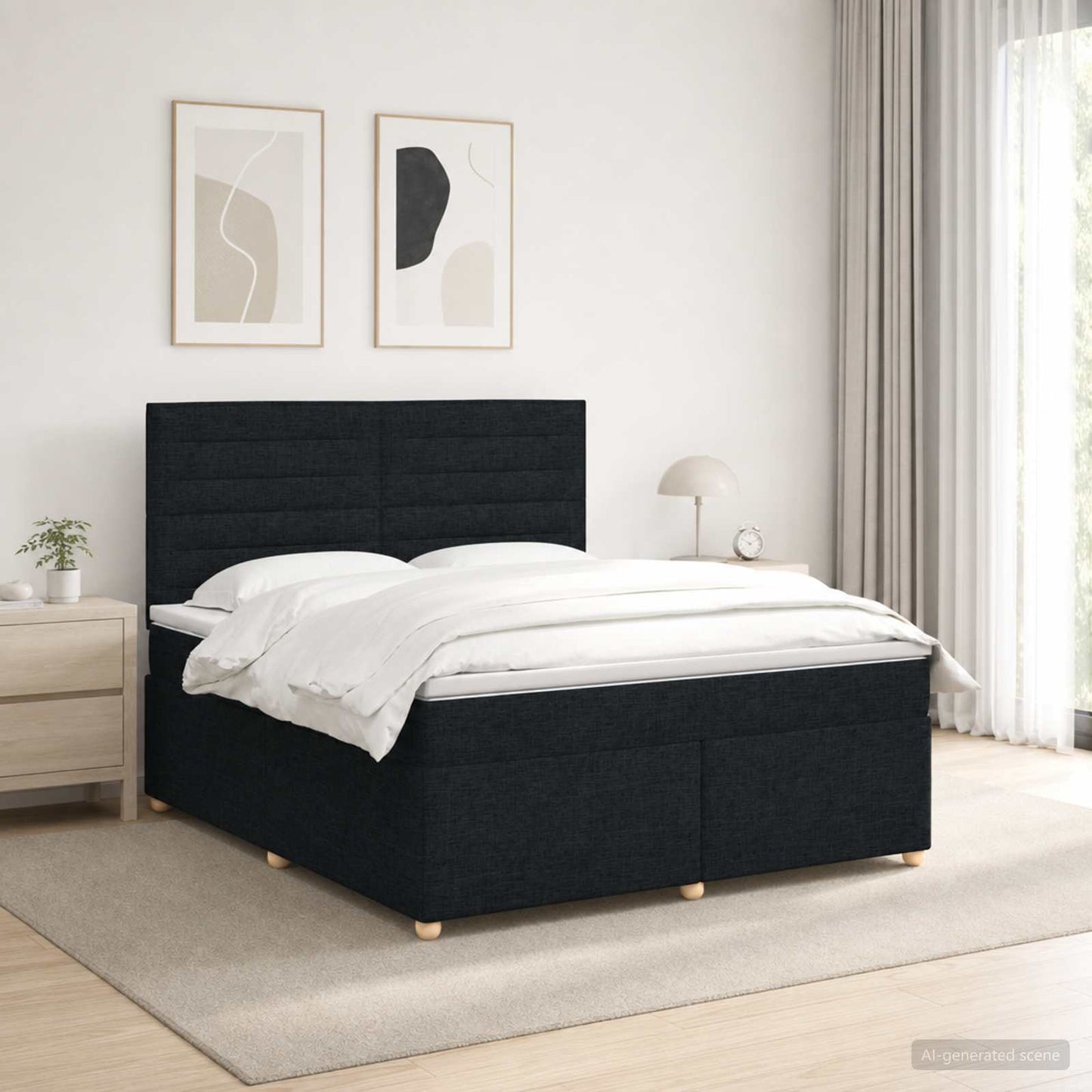 Boxspring ágy matraccal fejtámlával Fekete 140 x 200 cm Szövet