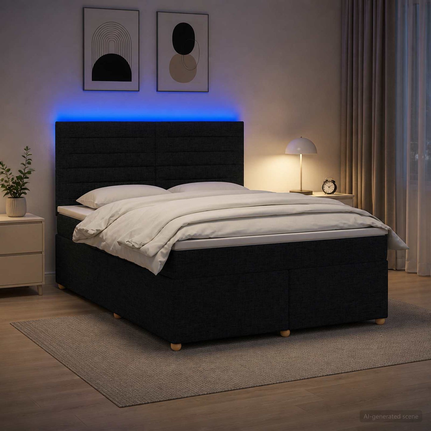 Boxspring ágy matraccal fejtámlával Fekete 140 x 190 cm Szövet