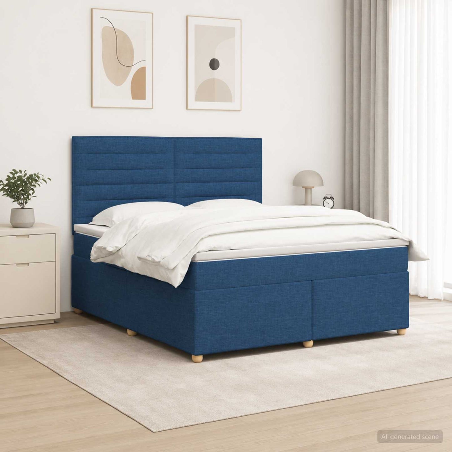Boxspring ágy matraccal LED szalagokkal Kék 180 x 200 cm Szövet