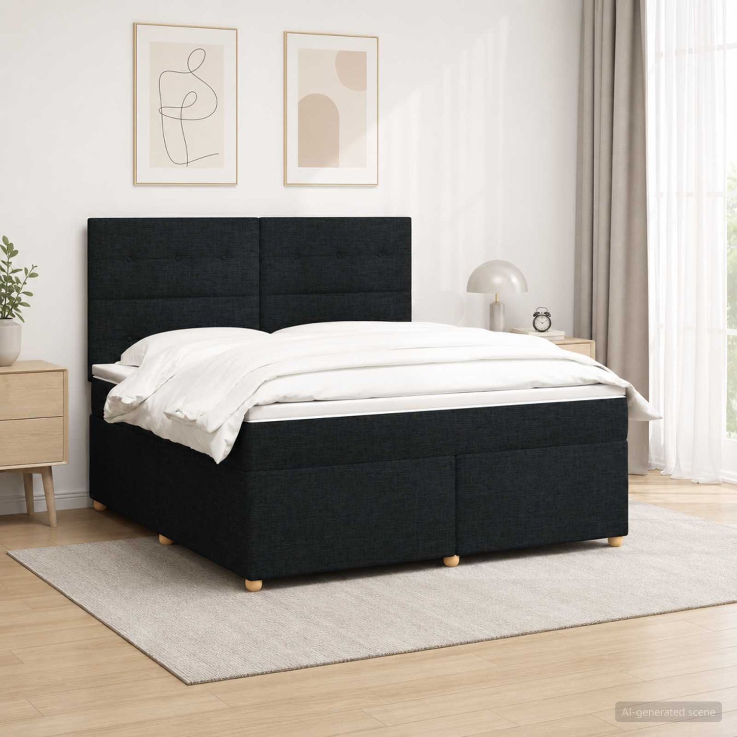 Boxspring ágy matraccal fejtámlával Fekete 180 x 200 cm Szövet