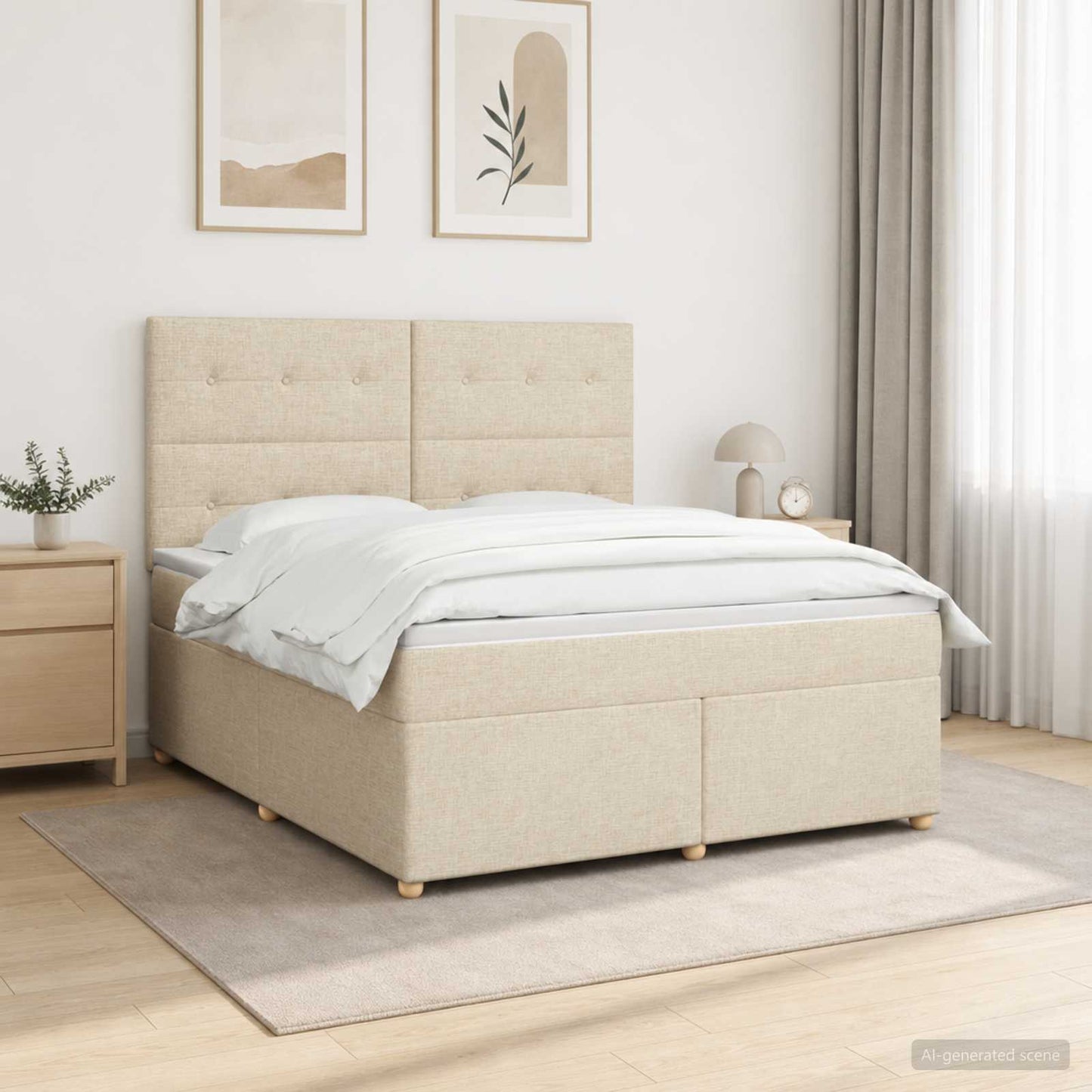 Boxspring ágy matraccal Krémszínű 180 x 200 cm Szövet