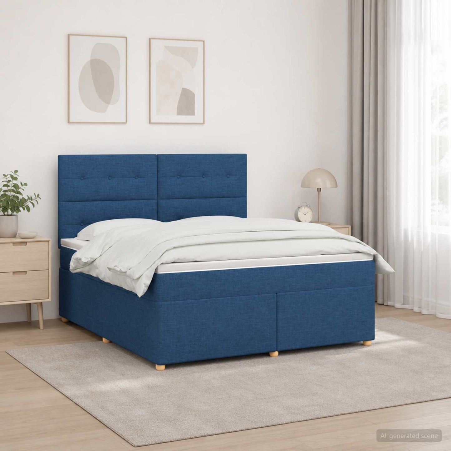 Boxspring ágy matraccal LED szalagokkal Kék 140 x 200 cm Szövet