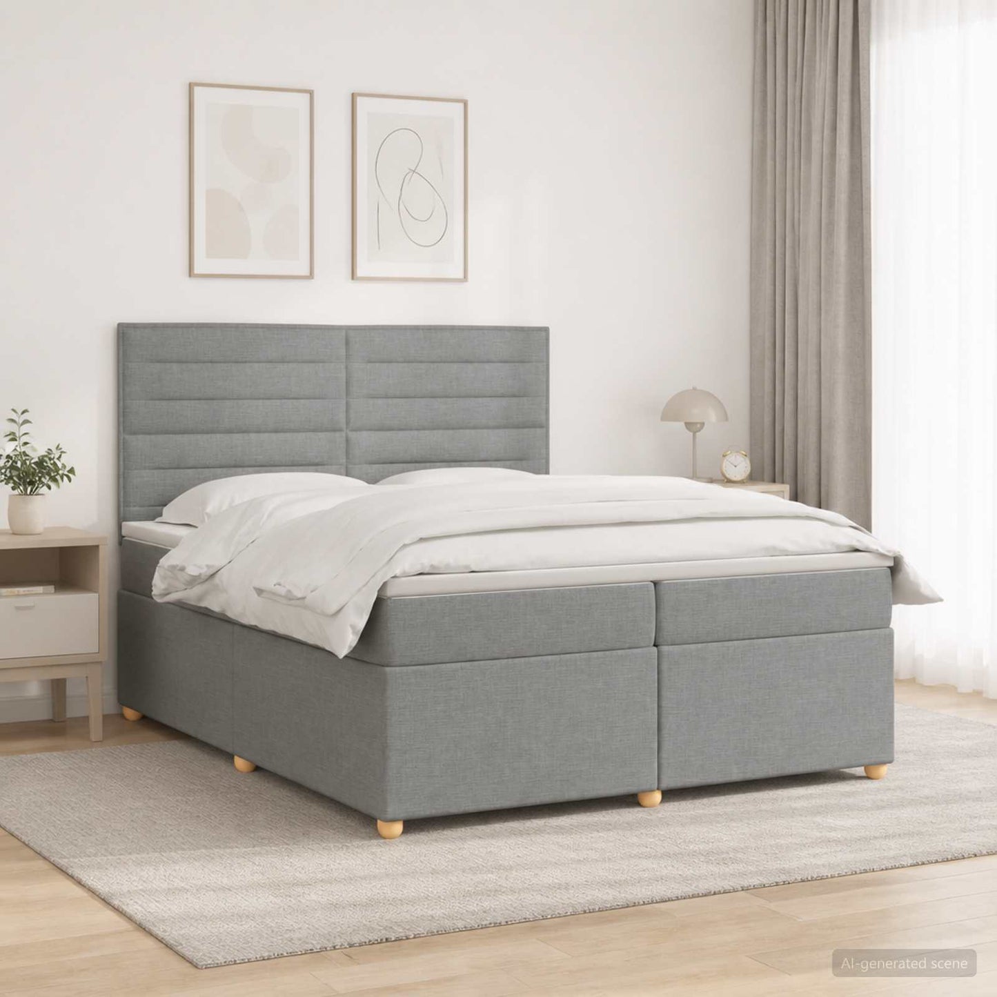 Boxspring ágy matraccal Világosszürke 200 x 200 cm Szövet