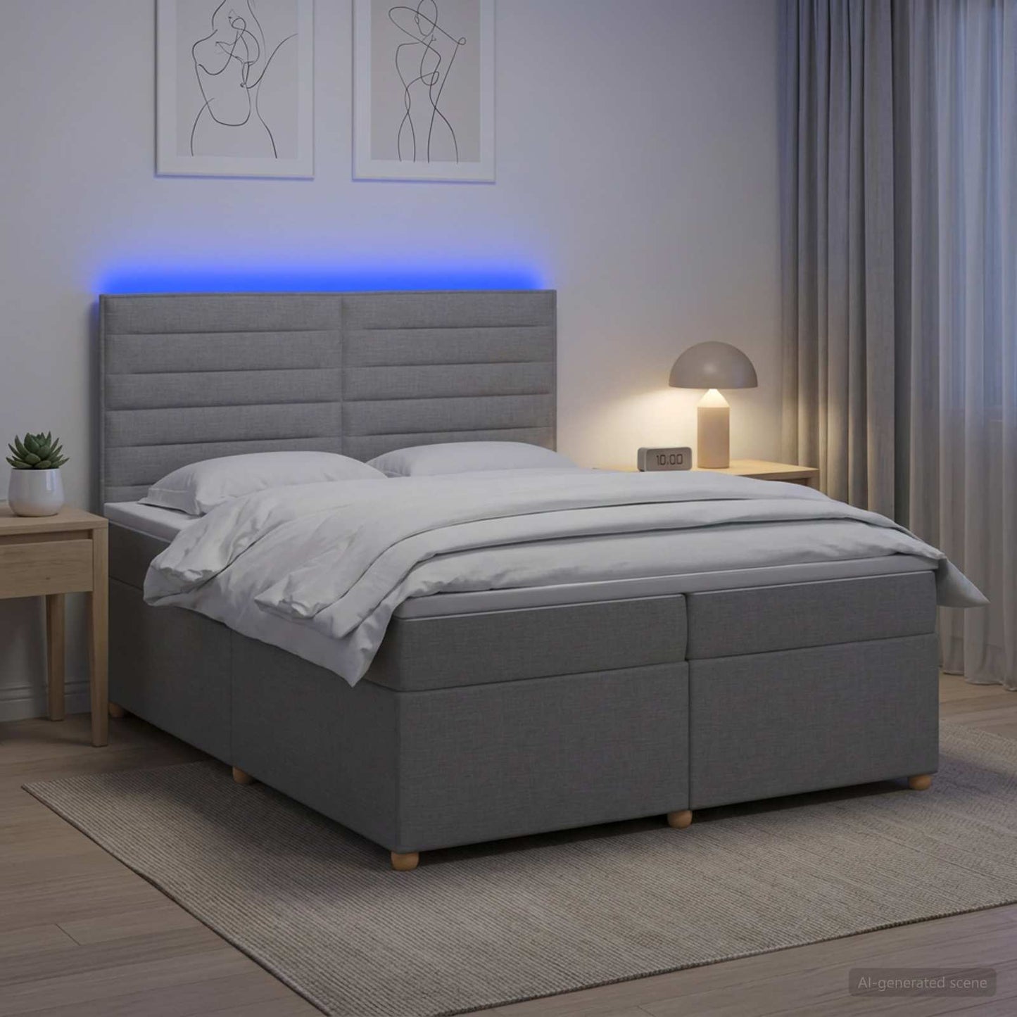 Boxspring ágy matraccal Világosszürke 200 x 200 cm Szövet