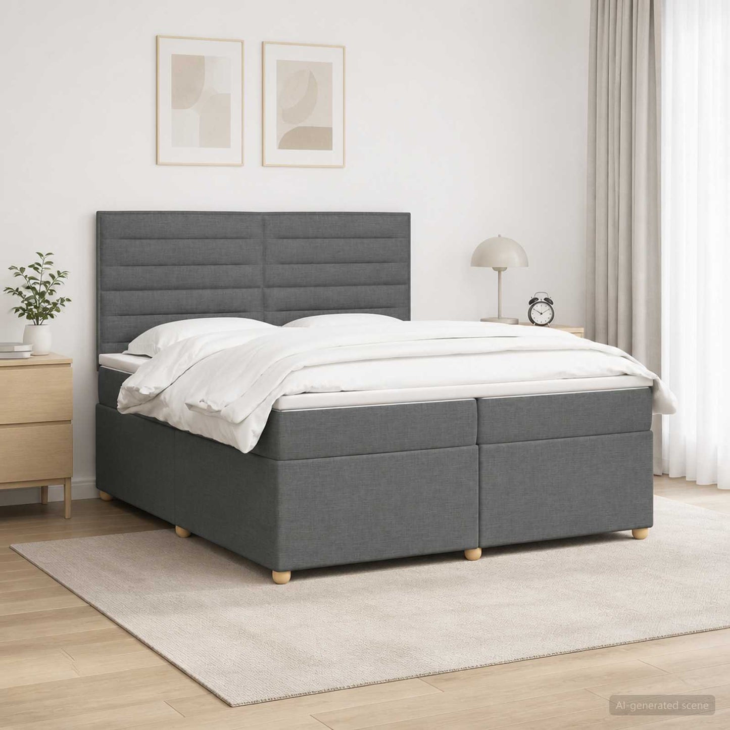 Boxspring ágy matraccal Sötétszürke 200 x 200 cm Szövet