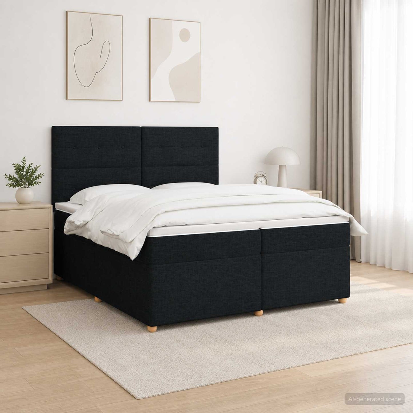 Boxspring ágy matraccal fejtámlával Fekete 200 x 200 cm Szövet