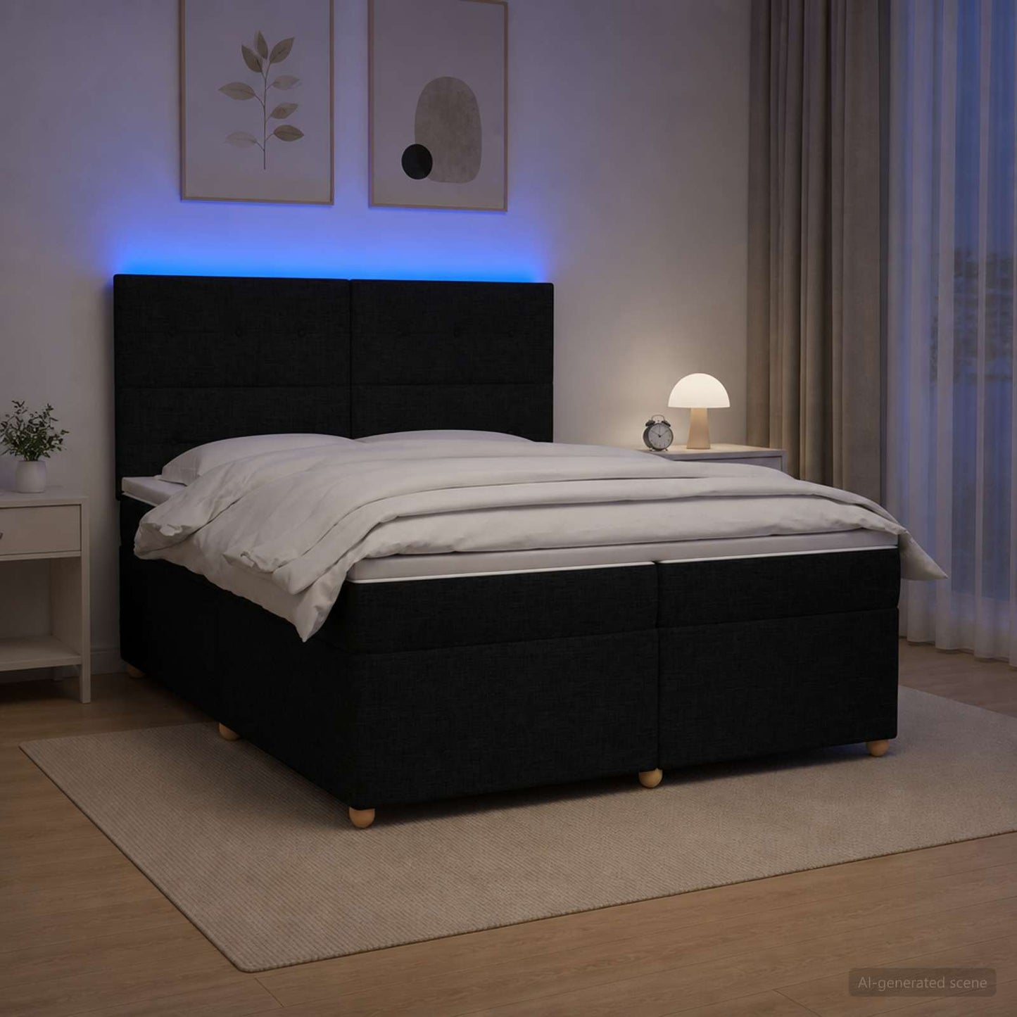 Boxspring ágy matraccal fejtámlával Fekete 200 x 200 cm Szövet