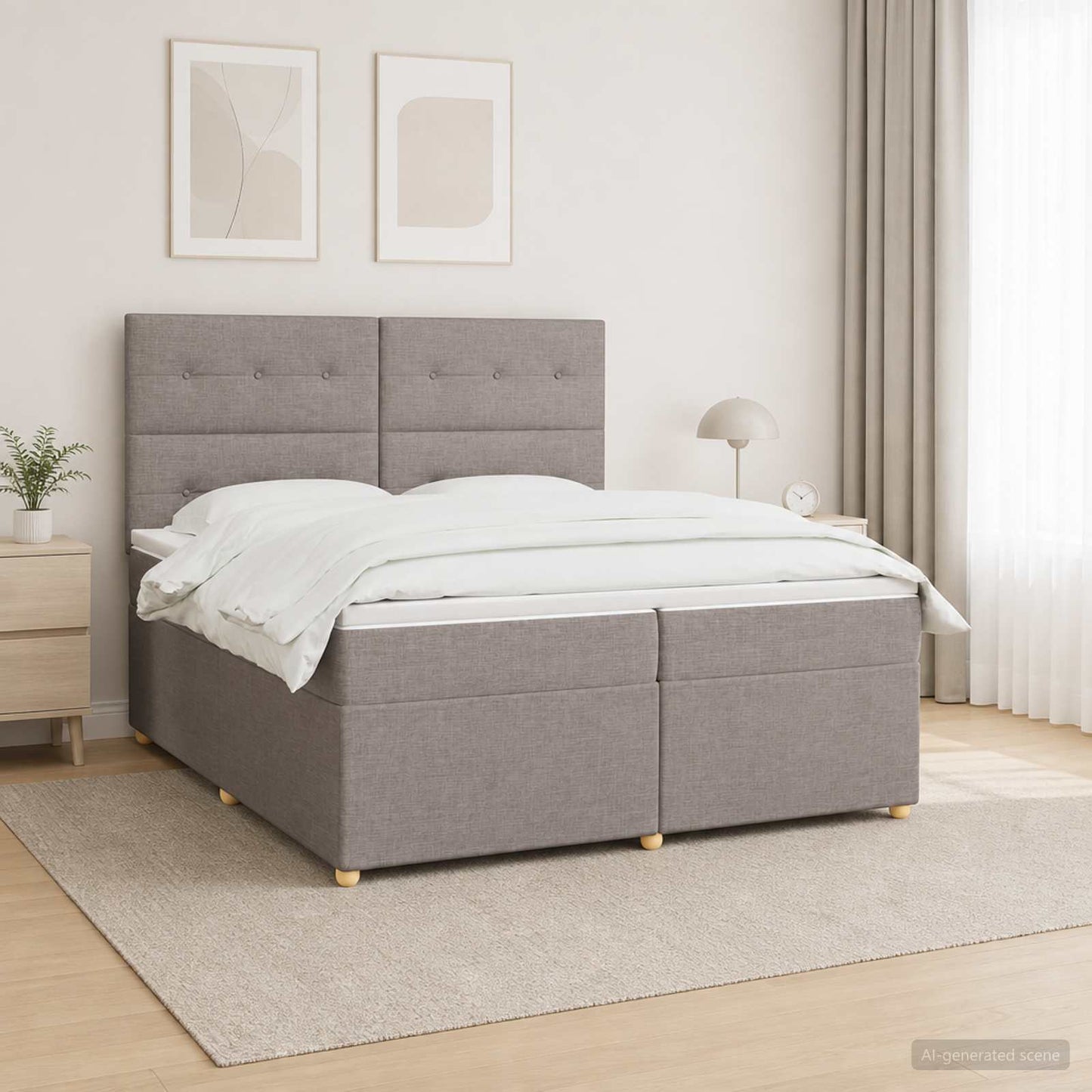Boxspring ágy matraccal Tópszínű 200 x 200 cm Szövet