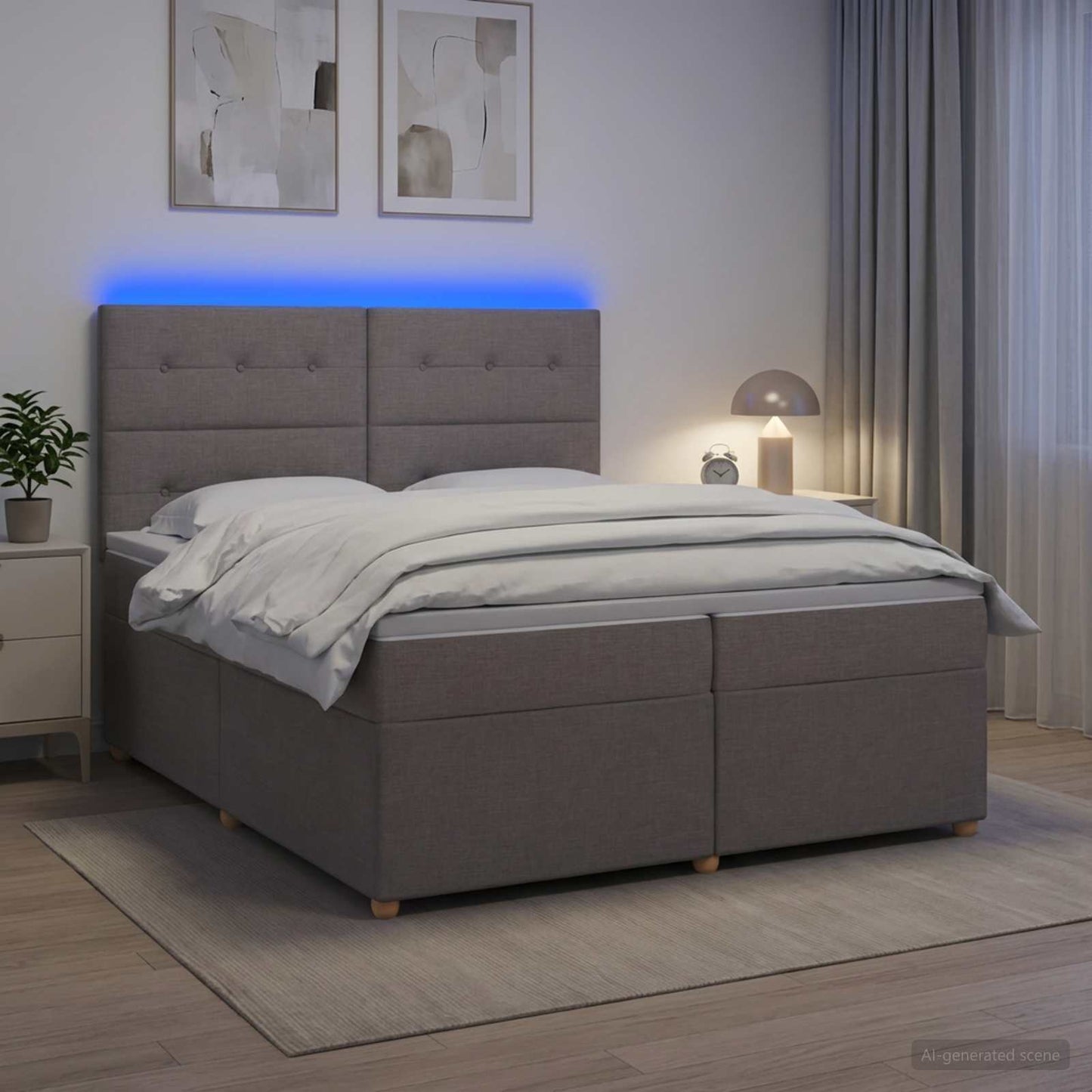 Boxspring ágy matraccal Tópszínű 200 x 200 cm Szövet