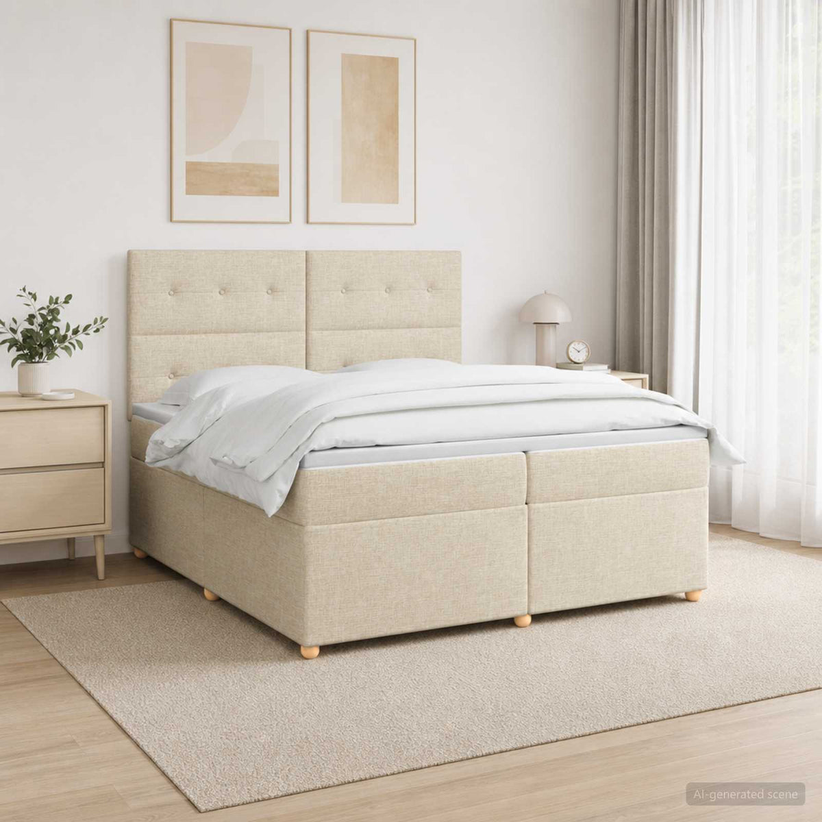 Boxspring ágy matraccal Krémszínű 200 x 200 cm Szövet
