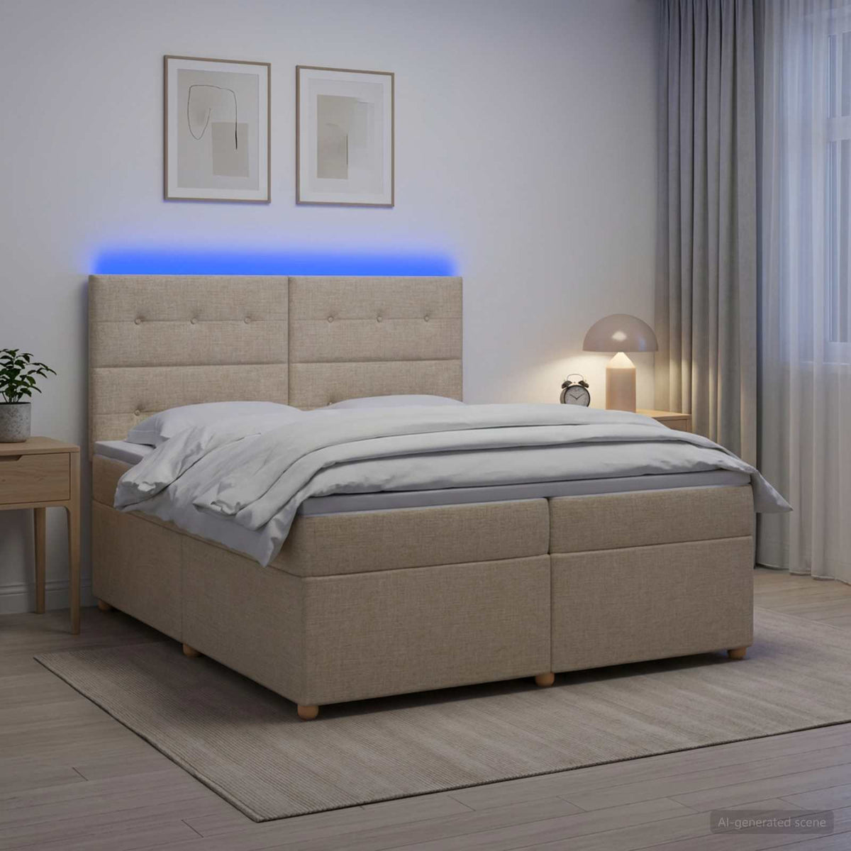 Boxspring ágy matraccal Krémszínű 200 x 200 cm Szövet