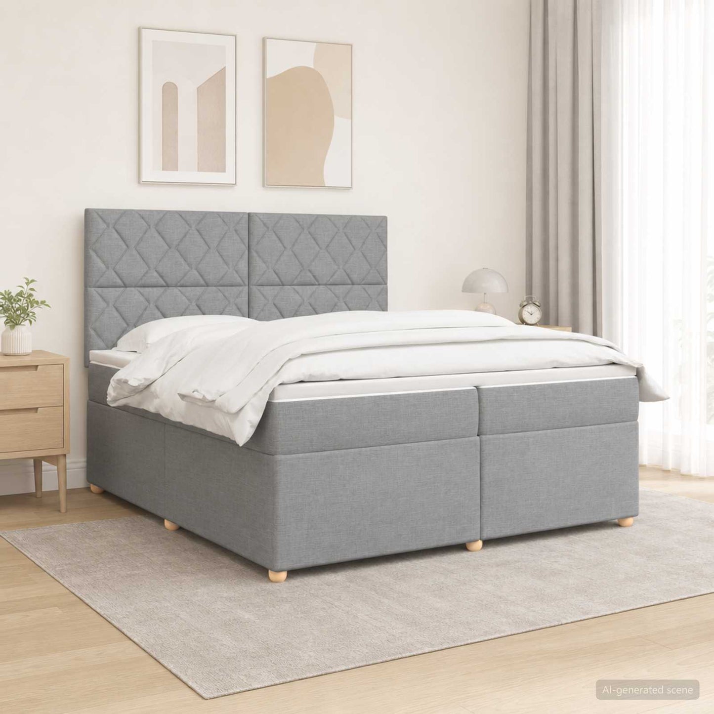Boxspring ágy matraccal Világosszürke 200 x 200 cm Szövet