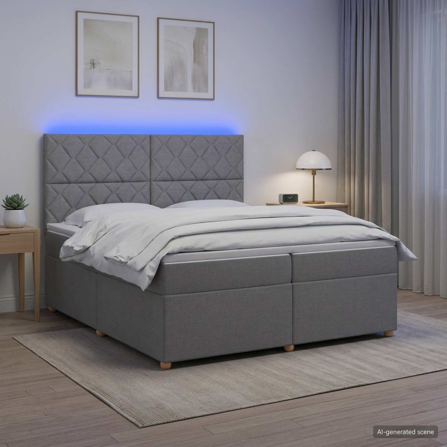 Boxspring ágy matraccal Világosszürke 200 x 200 cm Szövet