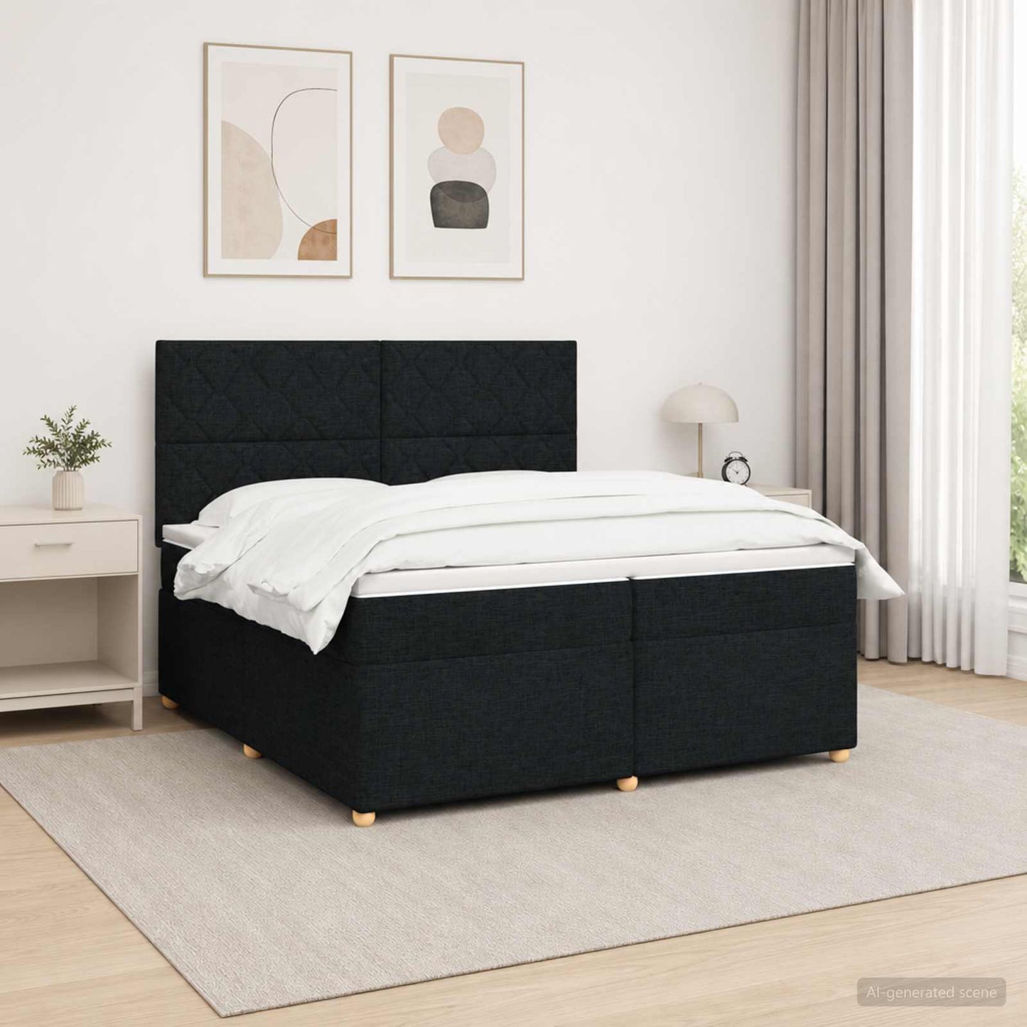 Boxspring ágy matraccal fejtámlával Fekete 200 x 200 cm Szövet