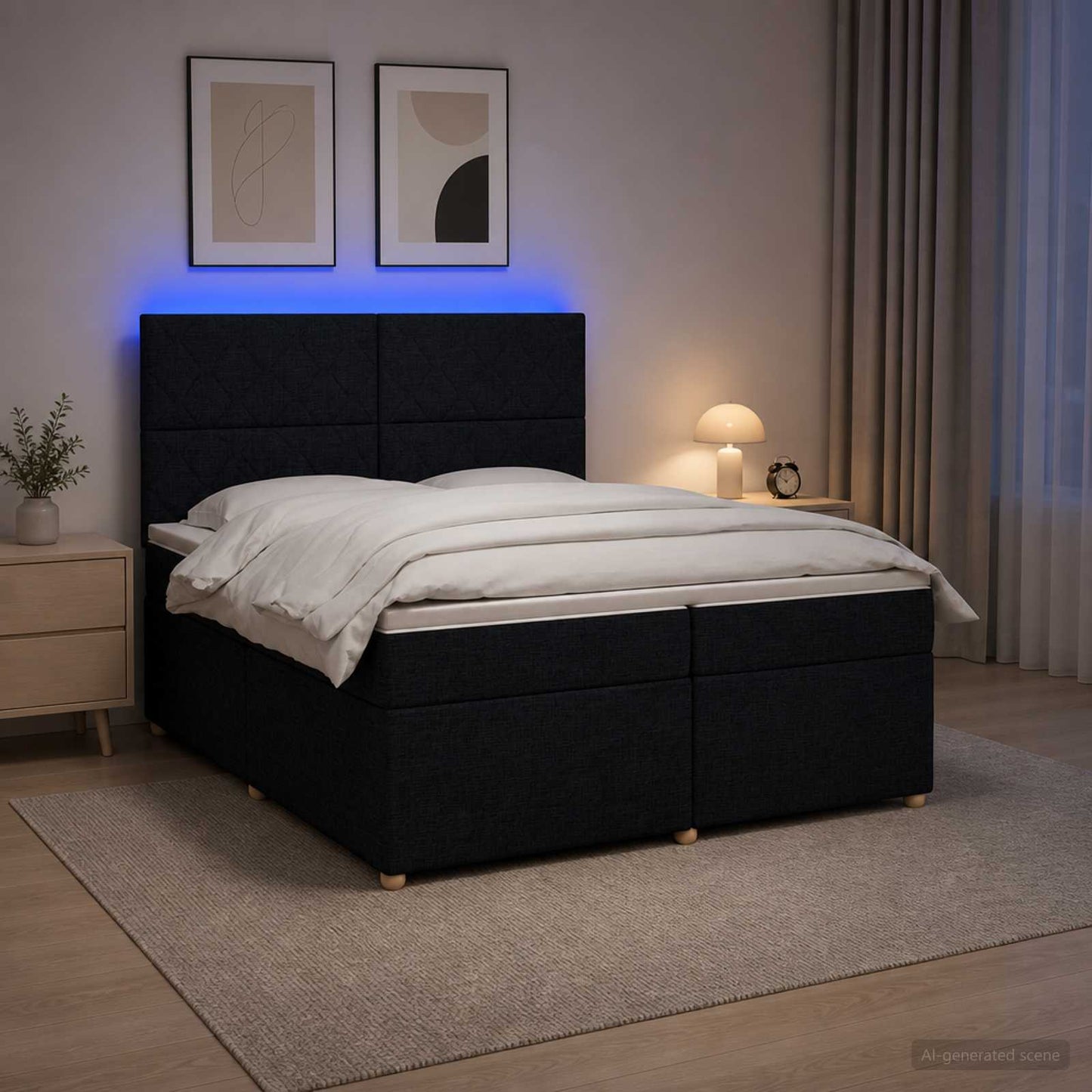 Boxspring ágy matraccal fejtámlával Fekete 200 x 200 cm Szövet