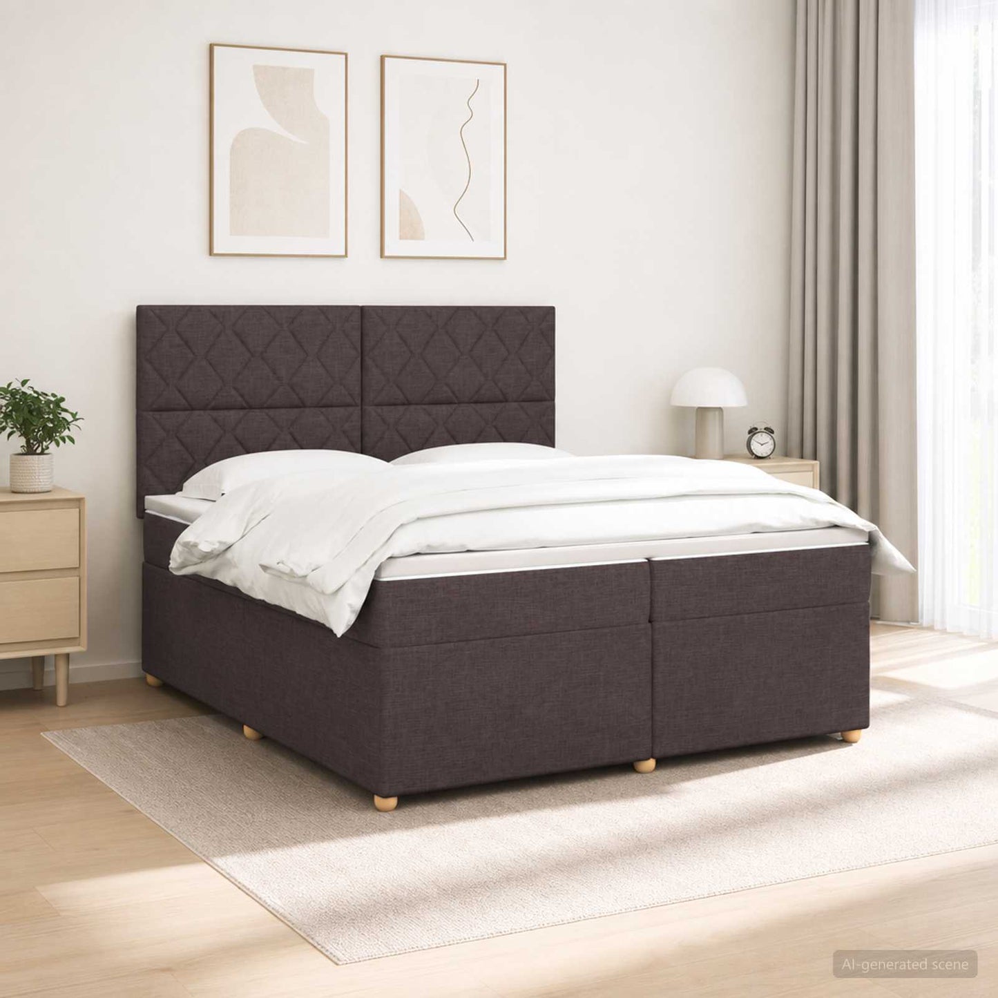 Boxspring ágy matraccal Sötét Barna 200 x 200 cm Szövet